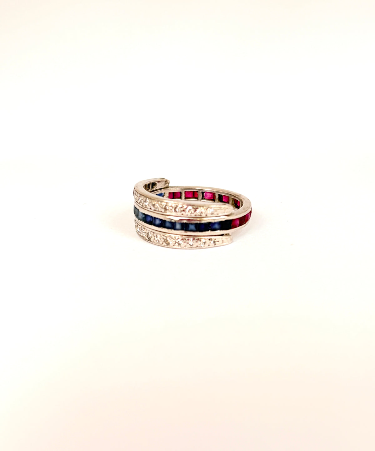Vintage 18ct White Gold,  Ruby, Sapphire & Diamond 'Night and Day' Ring, 1998
