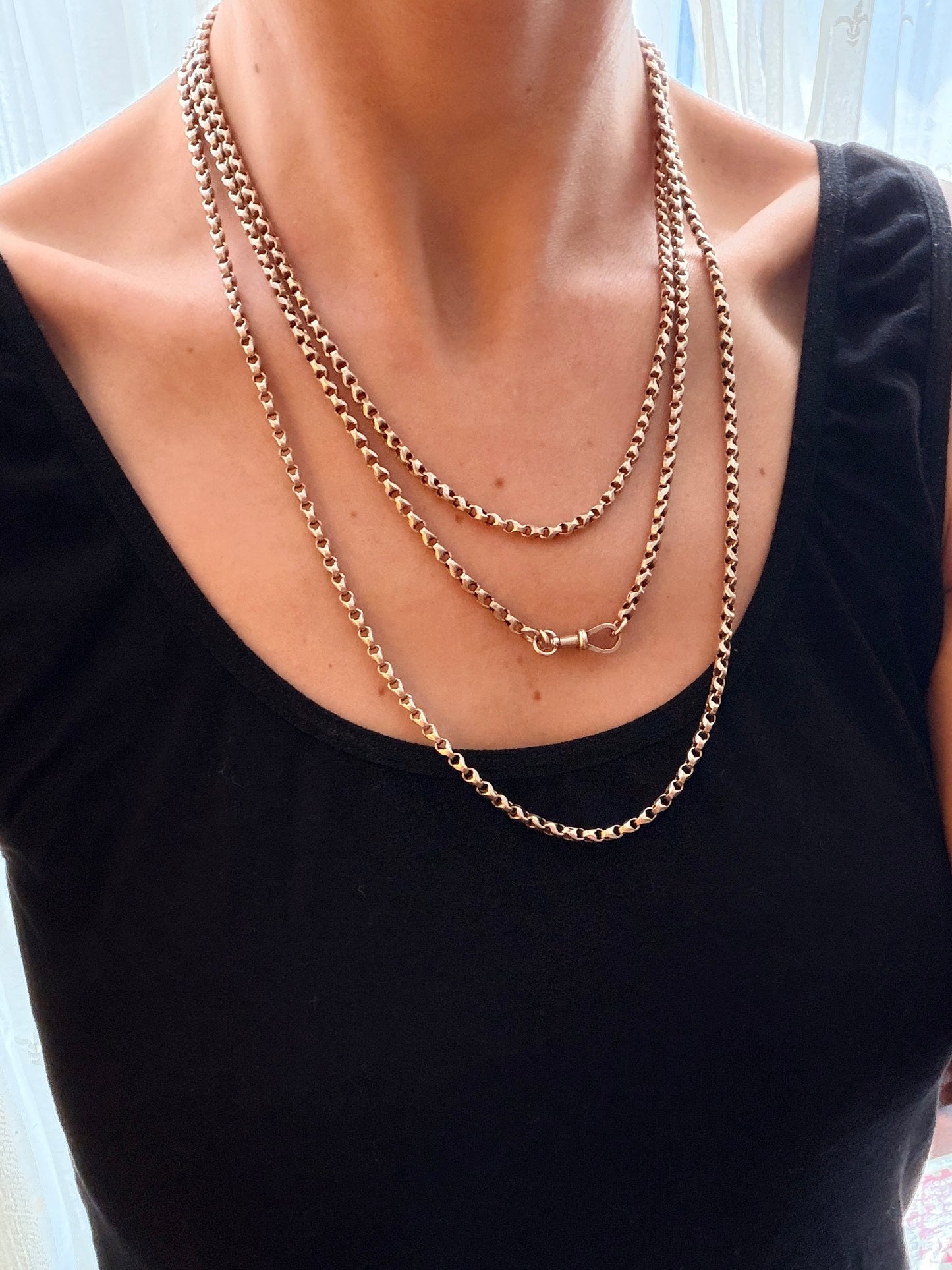 Heavy, Antique, 9ct Gold Victorian Long Guard Chain, 64 inches, 50.66g