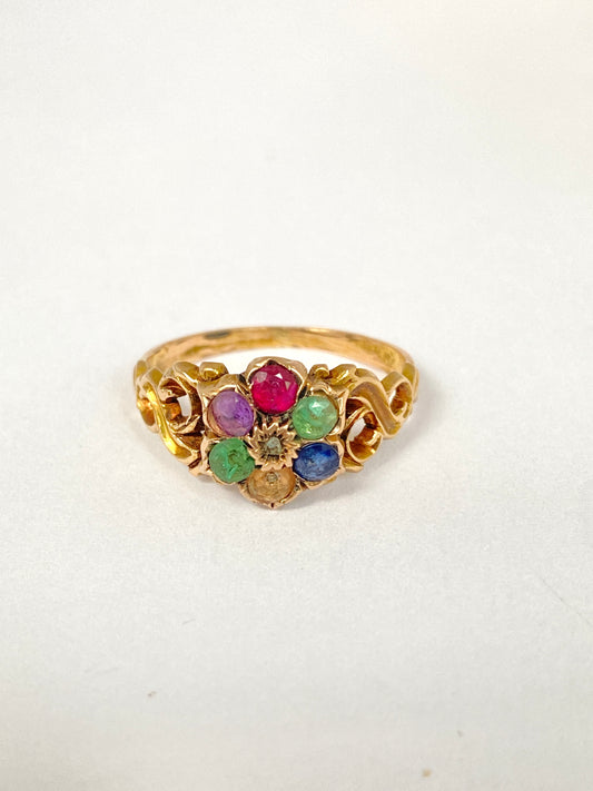 Rare, Victorian, 18ct Gold, Dearest Acrostic Multi-Gem Ring
