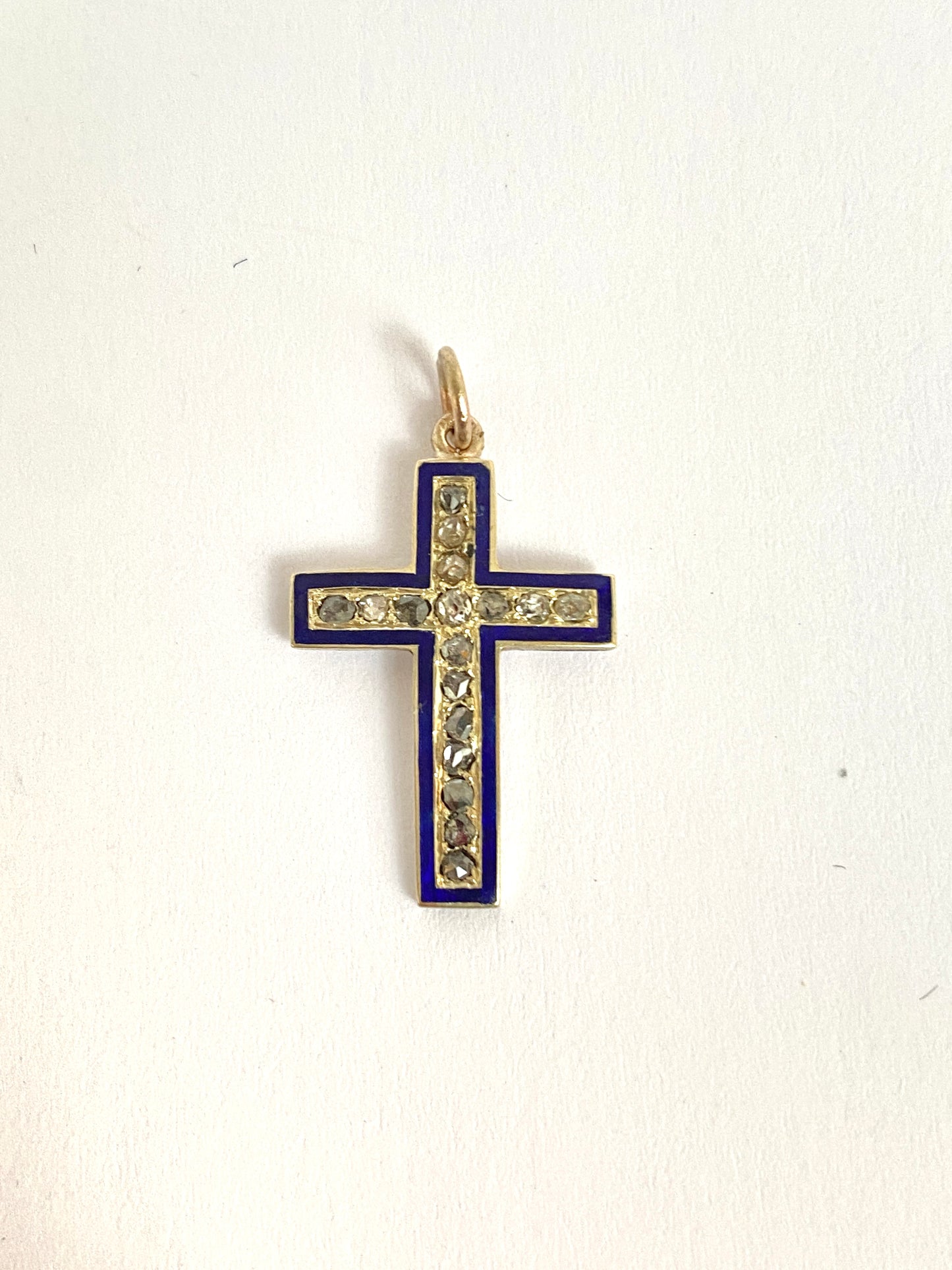 Victorian, Rose cut Diamond, Silver and Blue Enamel Cross / Pendant