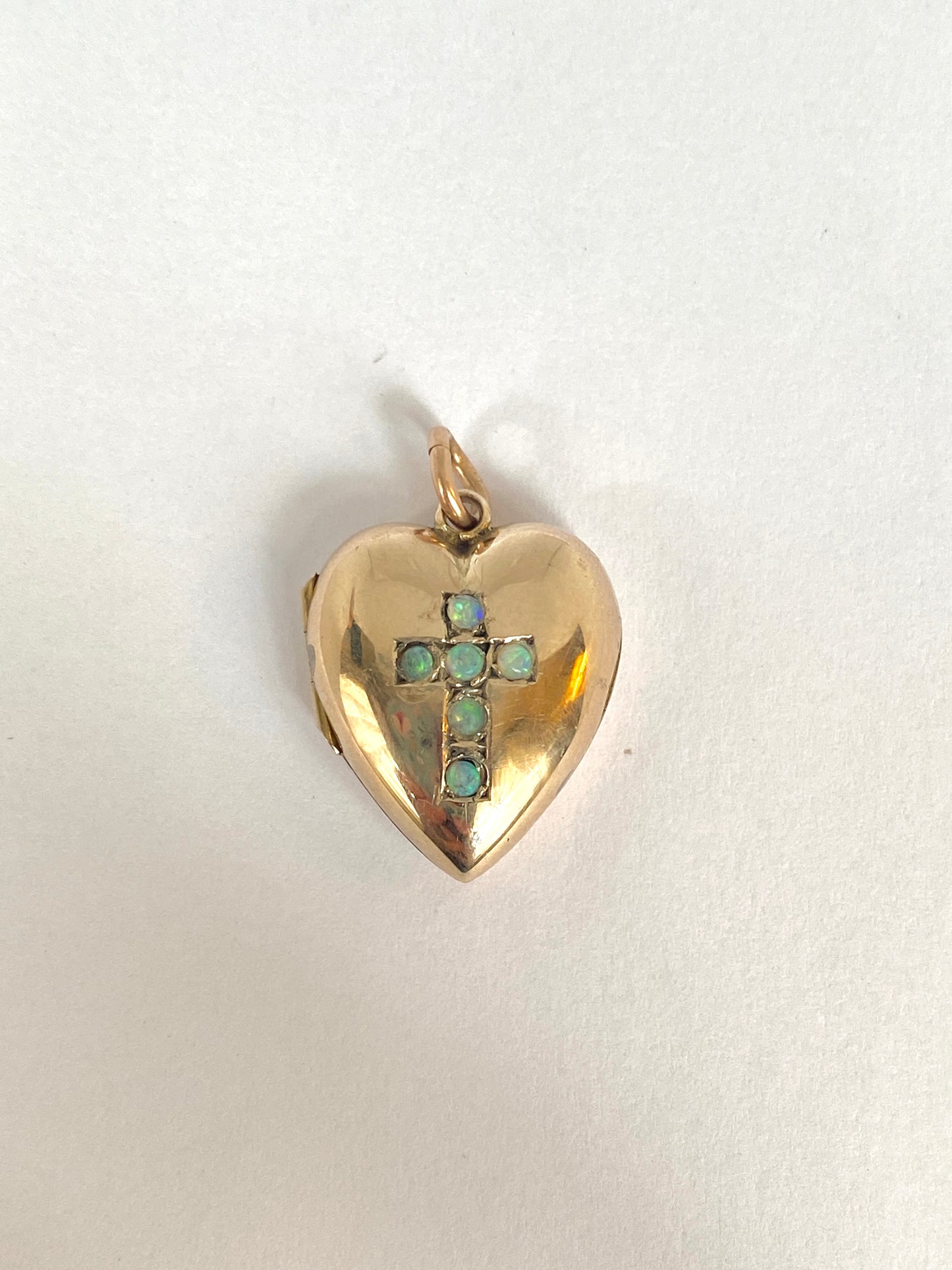 Vintage 18ct Gold Heart locket with Opal Crucifix