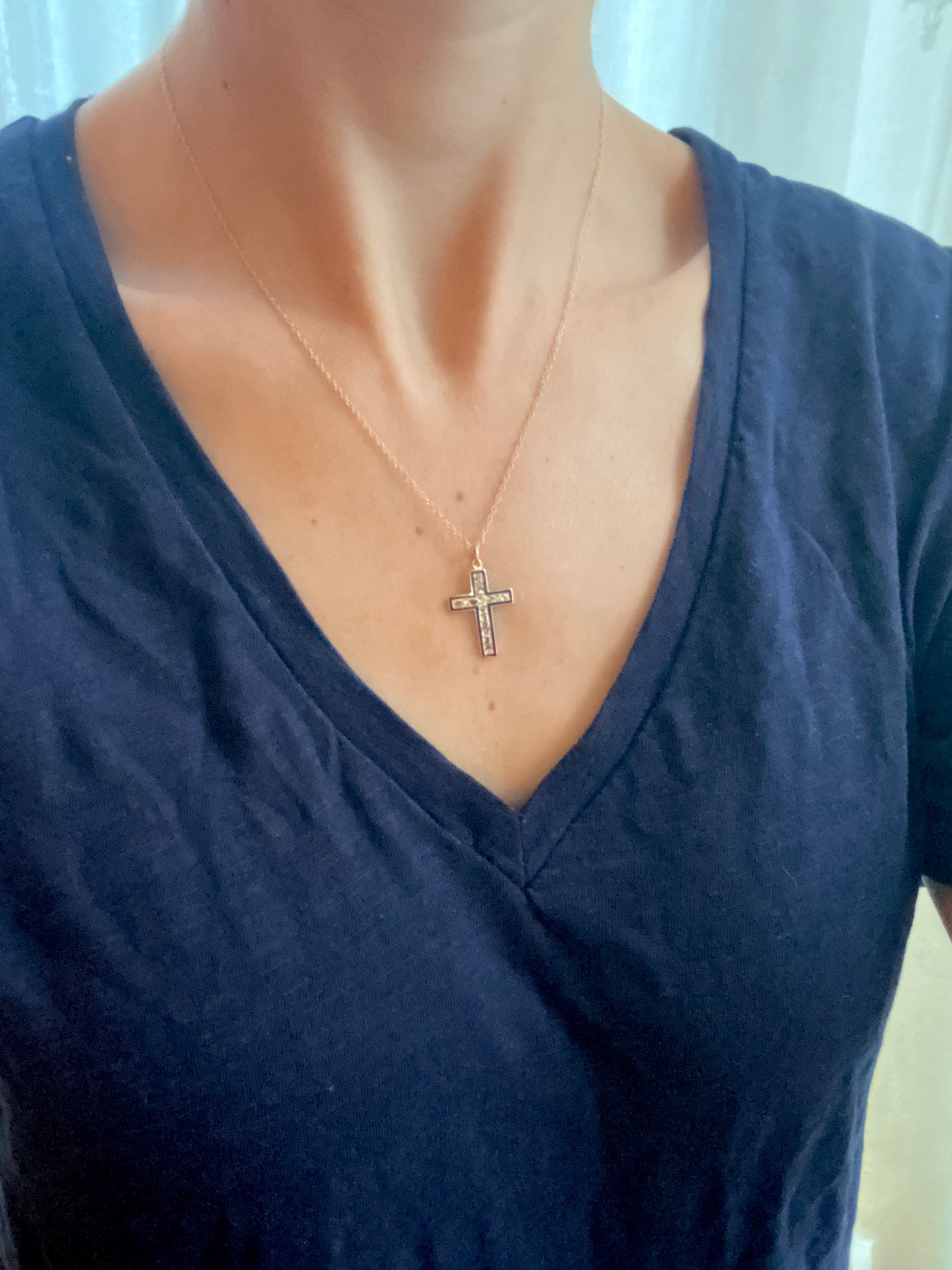 Victorian, Rose cut Diamond, Silver and Blue Enamel Cross / Pendant