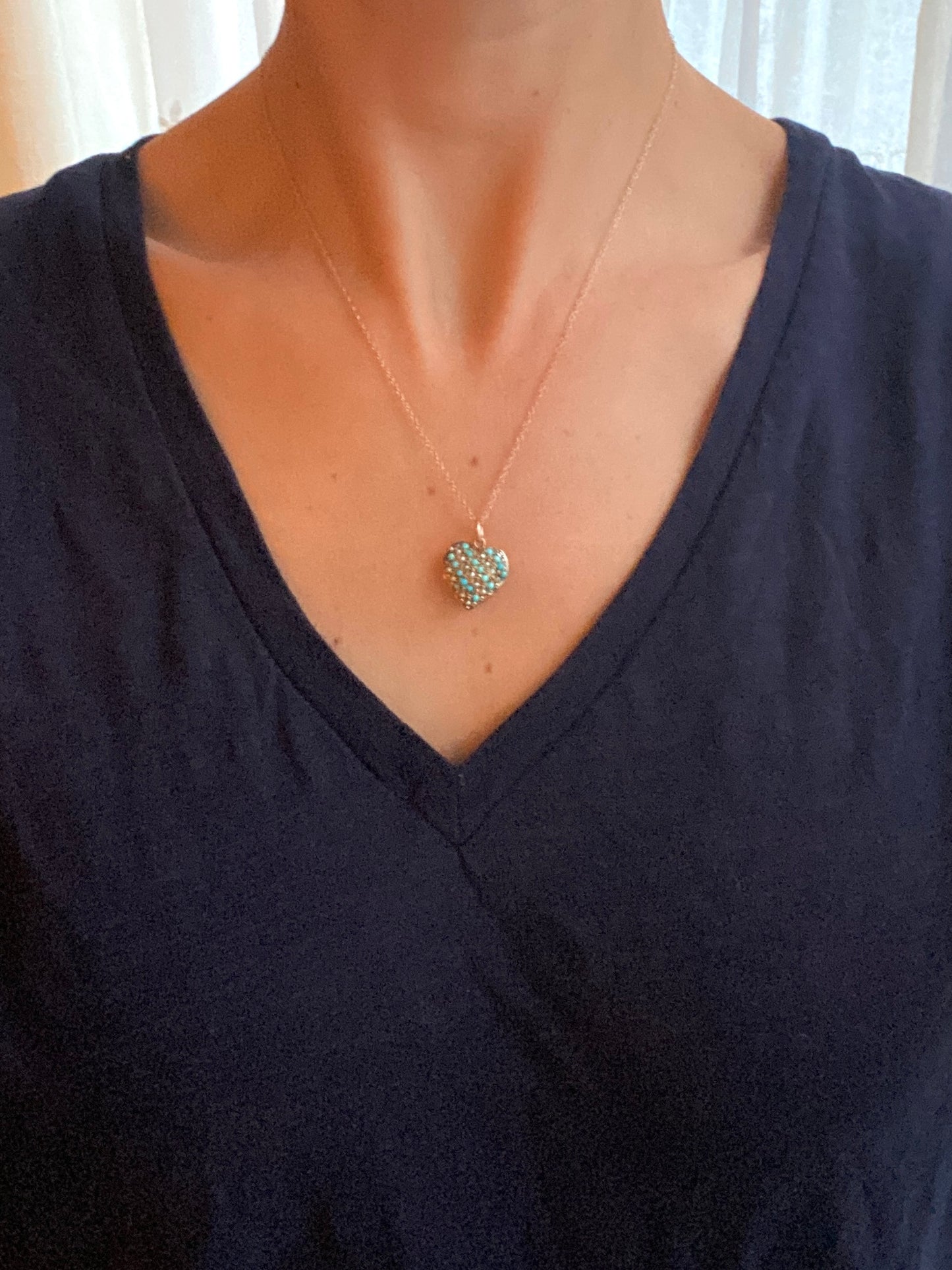 Vintage 9ct Gold Turquoise & Seed Pearl Heart Locket/Pendant