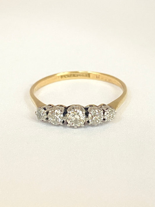 Art Deco, 18ct Gold and Platinum, Vintage 5 Stone Diamond Ring