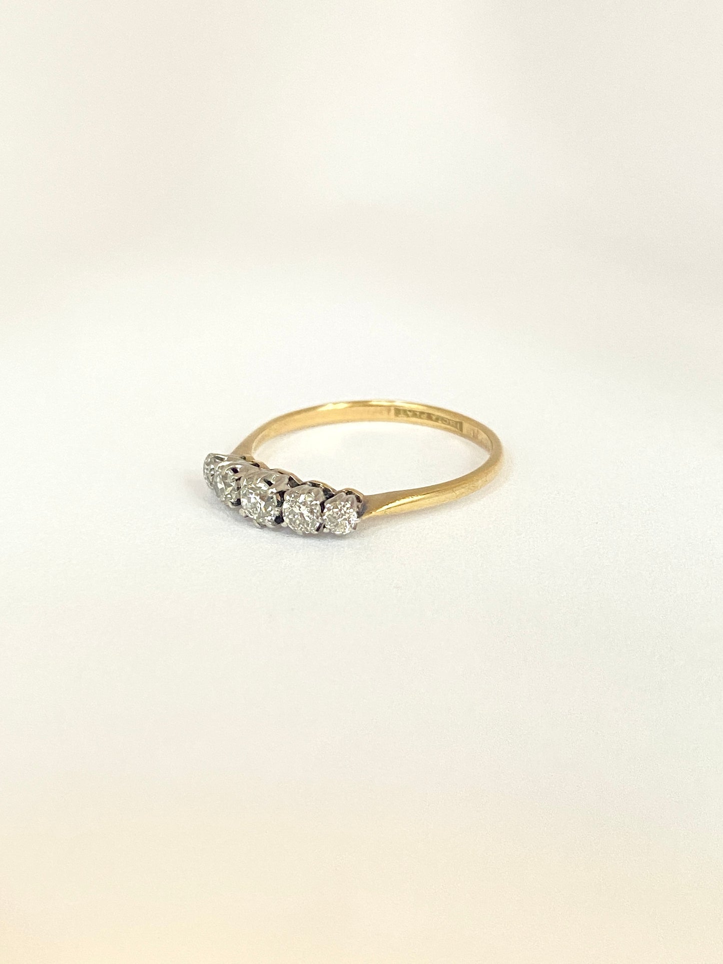 Art Deco, 18ct Gold and Platinum, Vintage 5 Stone Diamond Ring