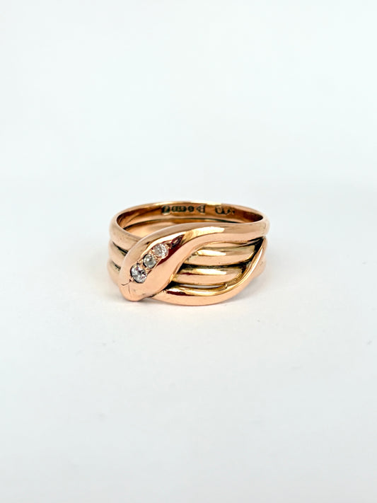 Stunning, Antique, 9ct Rosy Gold Snake Ring, Hallmarked for Chester, 1918