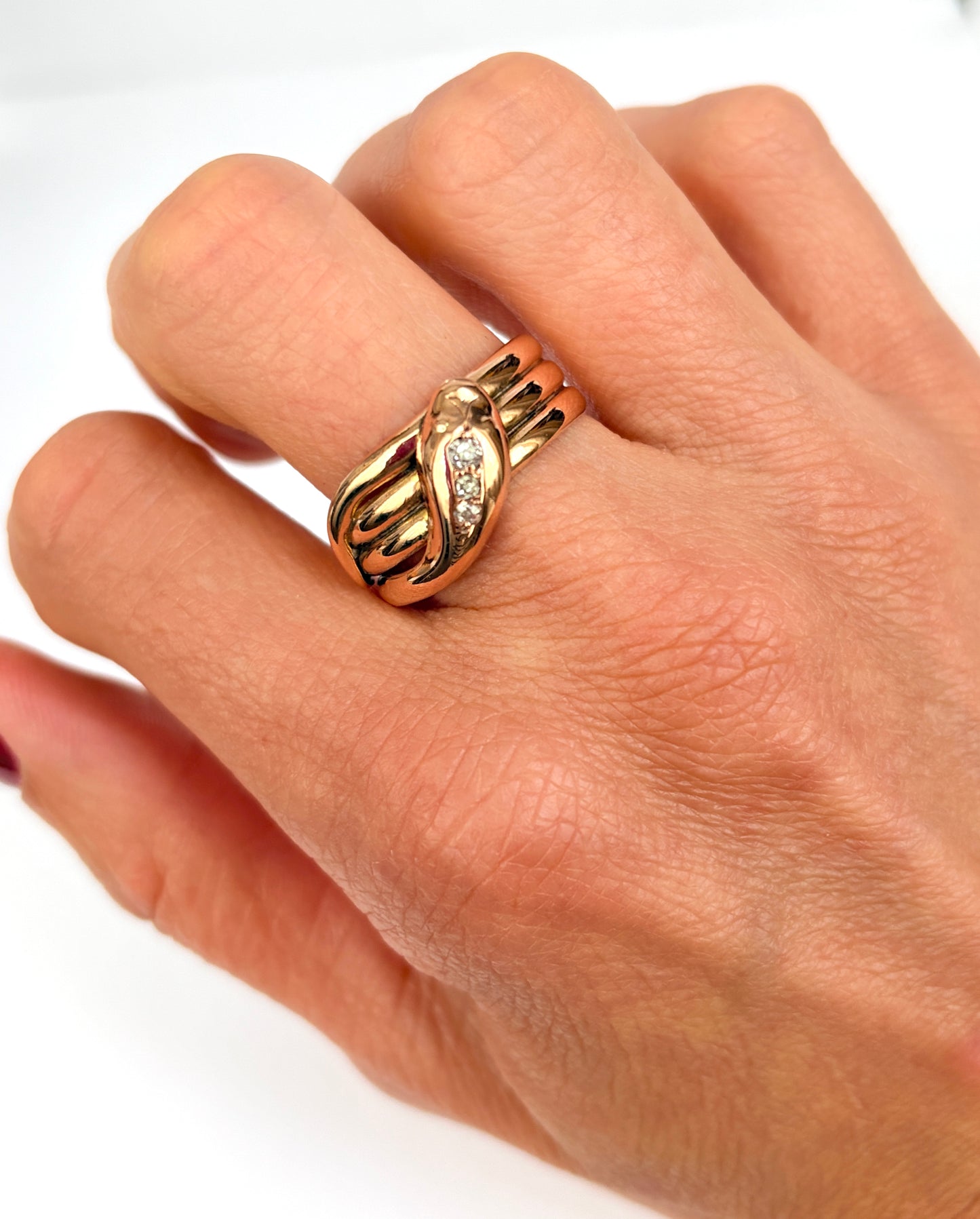 Stunning, Antique, 9ct Rosy Gold Snake Ring, Hallmarked for Chester, 1918