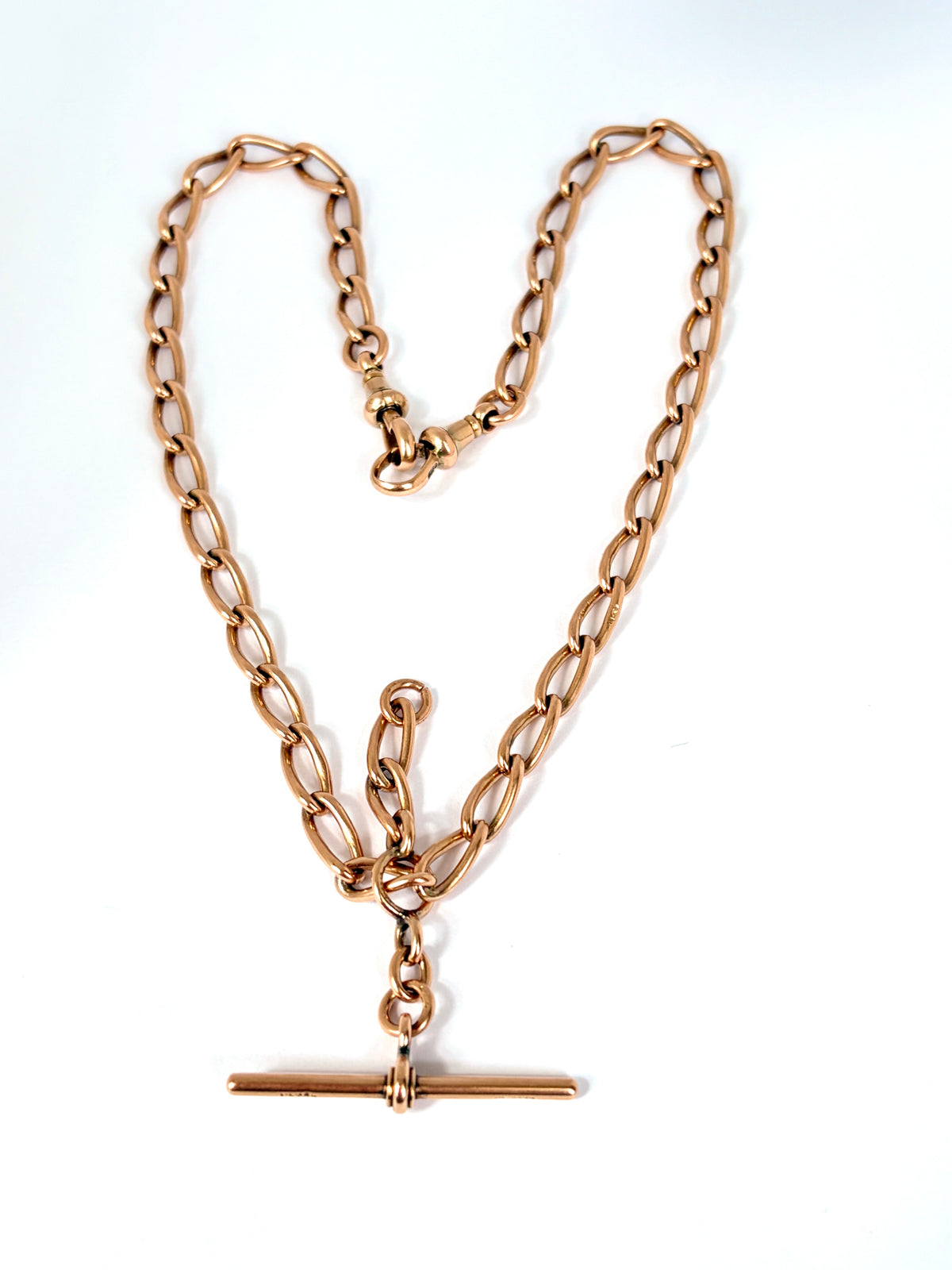 15.7 inch, Antique, Victorian 9ct Gold  Albert Watch Chain with floating T-Bar and Dog Clips