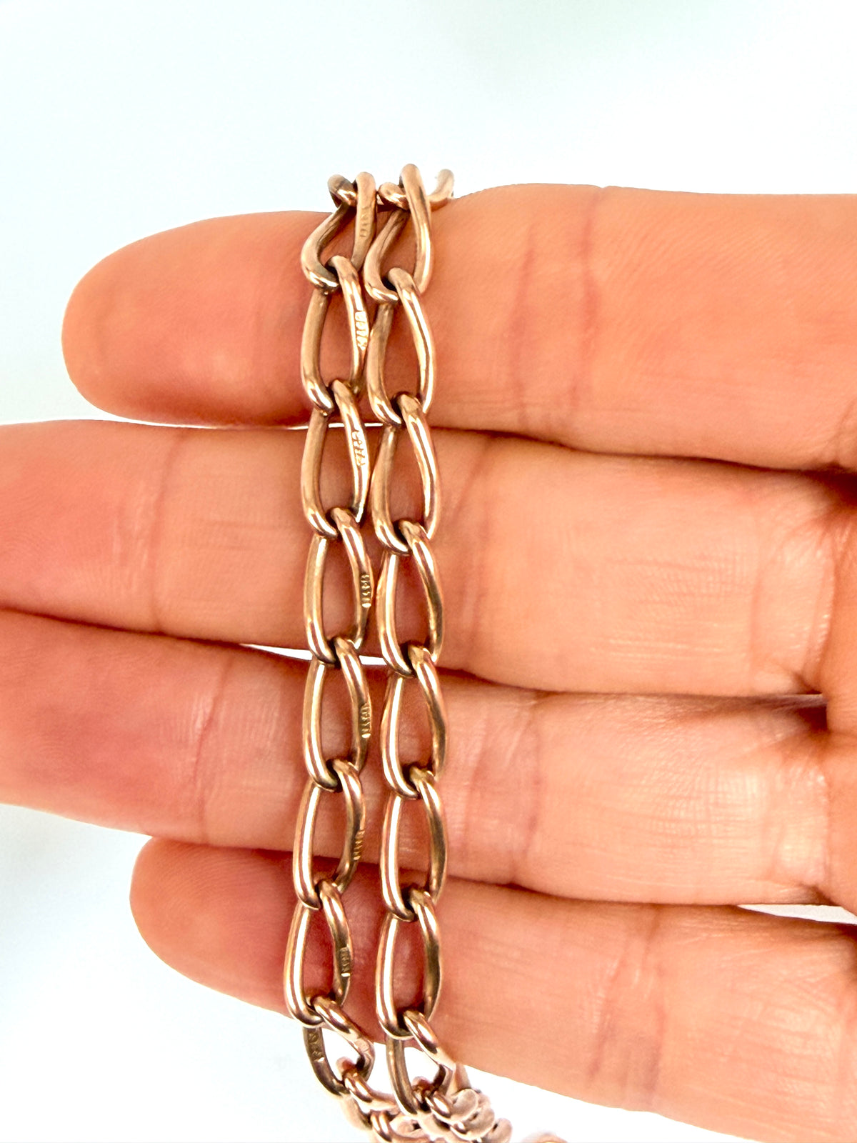 15.7 inch, Antique, Victorian 9ct Gold  Albert Watch Chain with floating T-Bar and Dog Clips