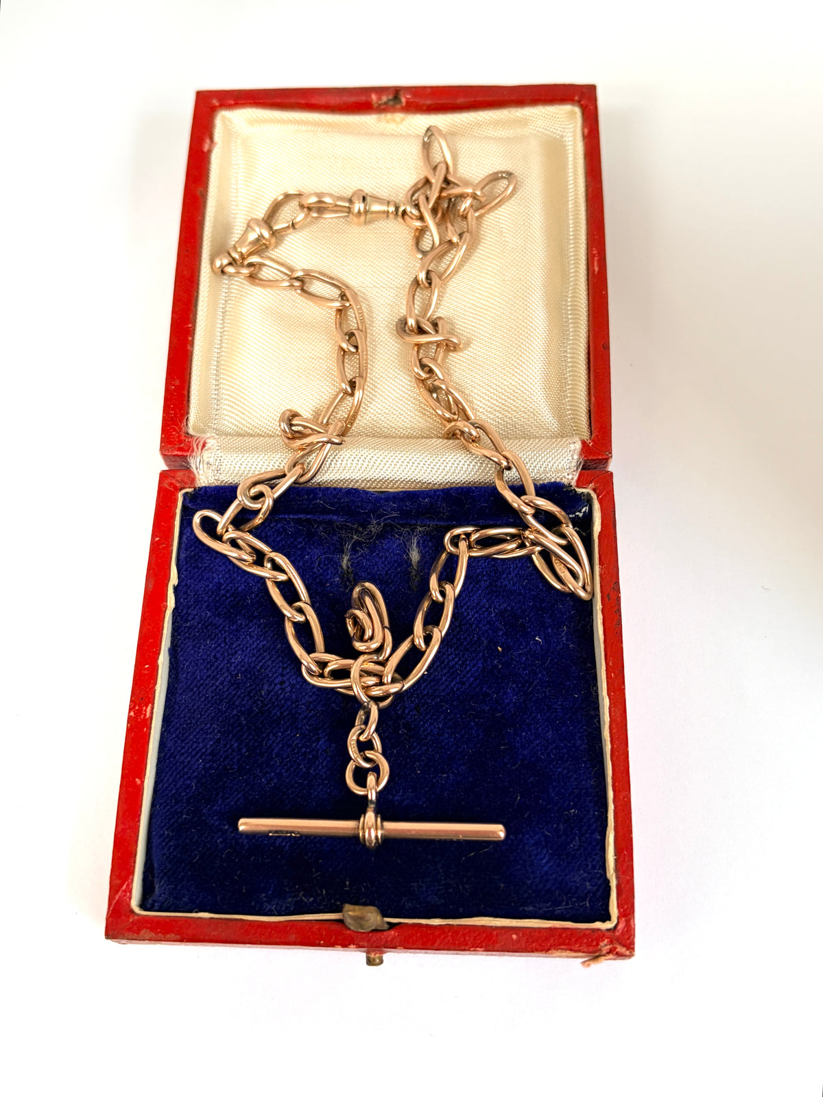 15.7 inch, Antique, Victorian 9ct Gold  Albert Watch Chain with floating T-Bar and Dog Clips