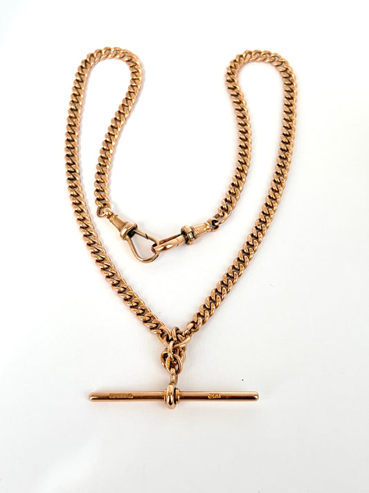 16 inch Antique, Victorian 9ct Rolled Gold Double Dog Clip Albert Watch Chain (33.81g)