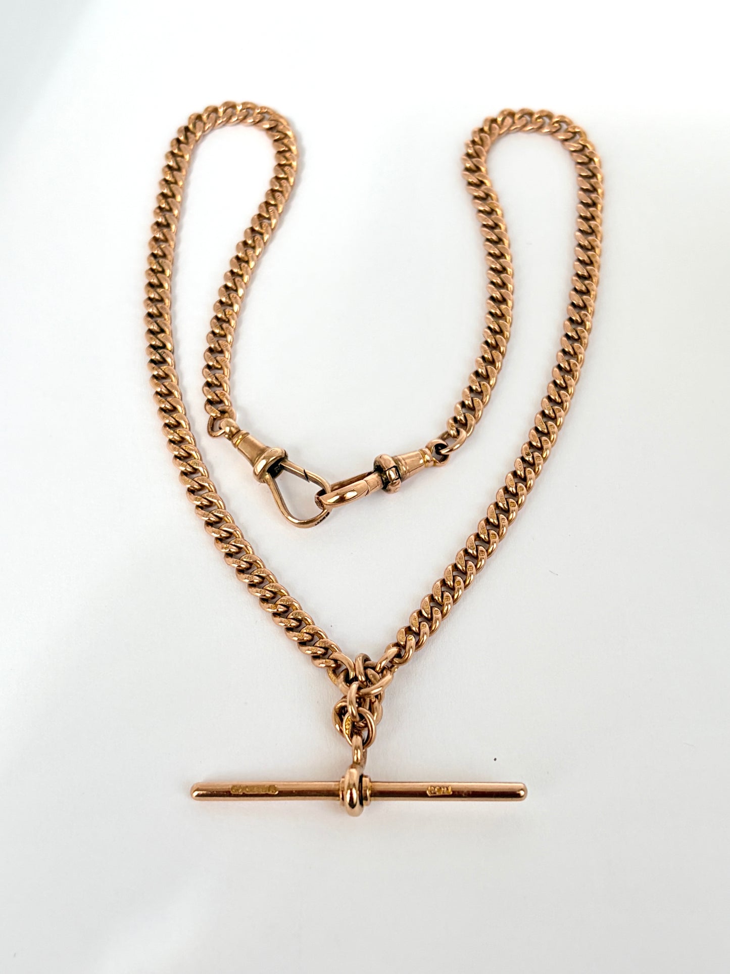 15 inch, Antique, Victorian 9ct Rose Gold Dog Clip Albert Watch Chain (23.07g)
