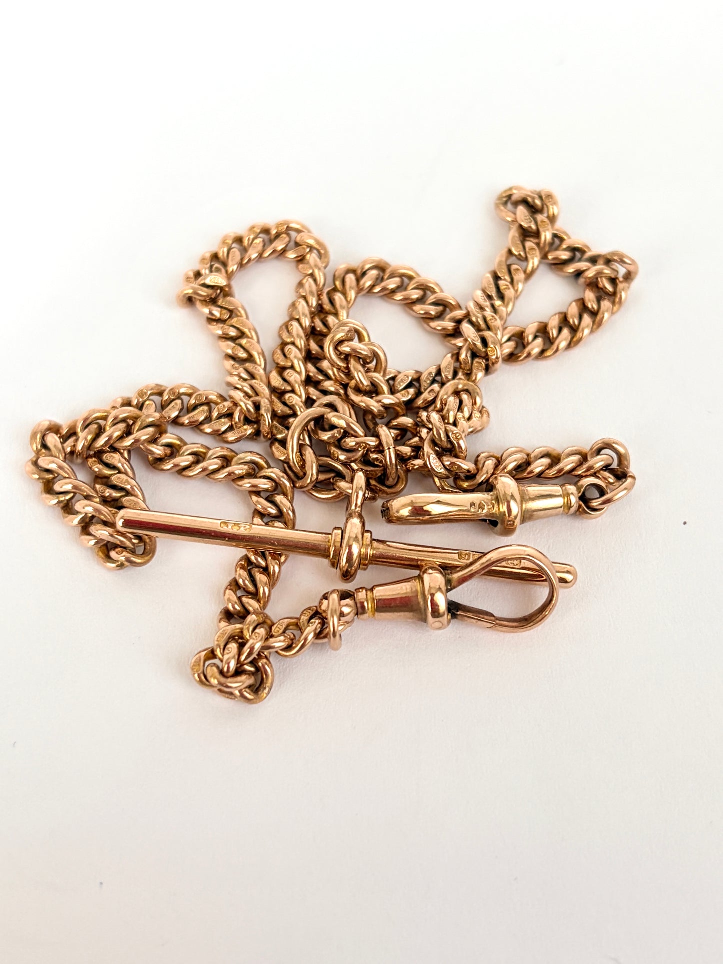 15 inch, Antique, Victorian 9ct Rose Gold Dog Clip Albert Watch Chain (23.07g)