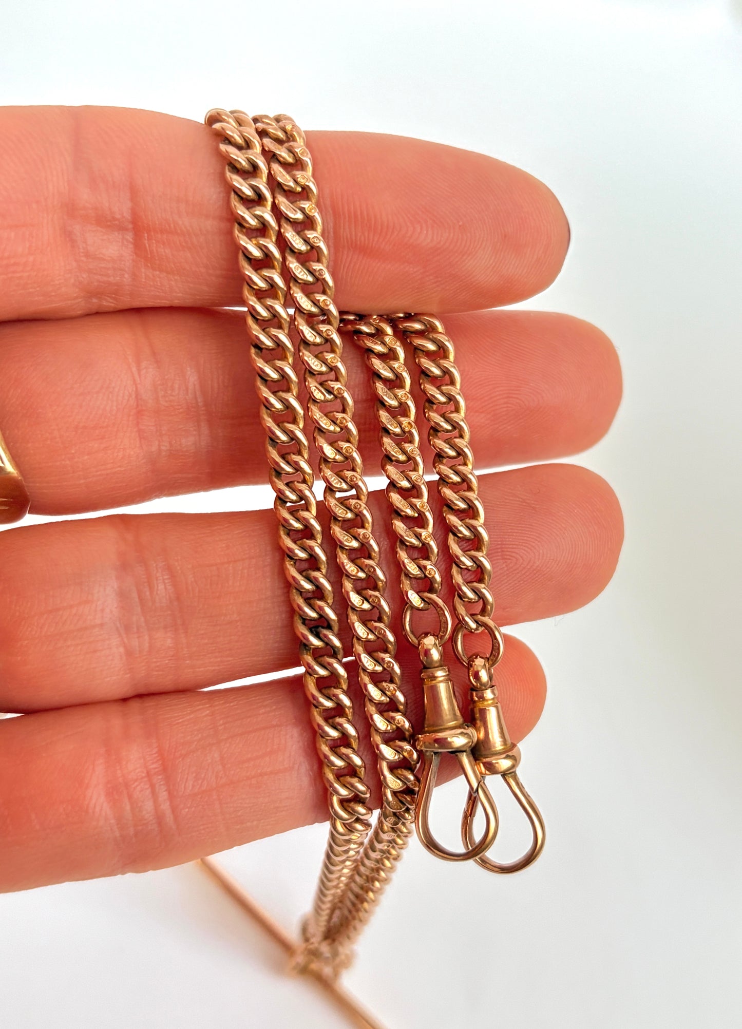 15 inch, Antique, Victorian 9ct Rose Gold Dog Clip Albert Watch Chain (23.07g)