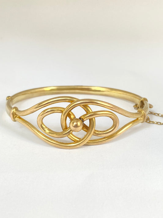 Antique, 9ct Gold Lovers Knot Bangle, 7.89g