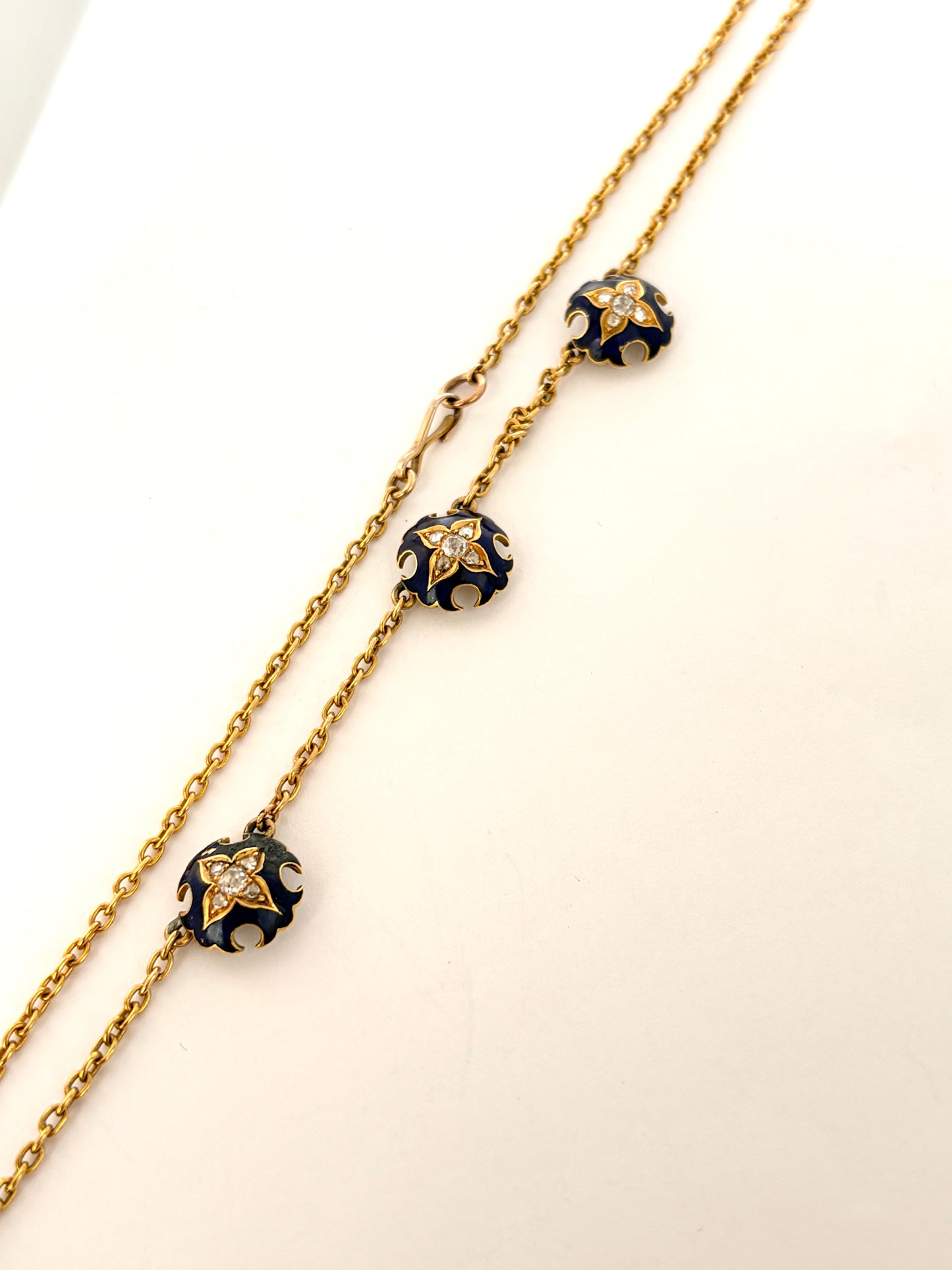 18ct Gold, Victorian Blue Enamel Star Diamond Necklace, 9g