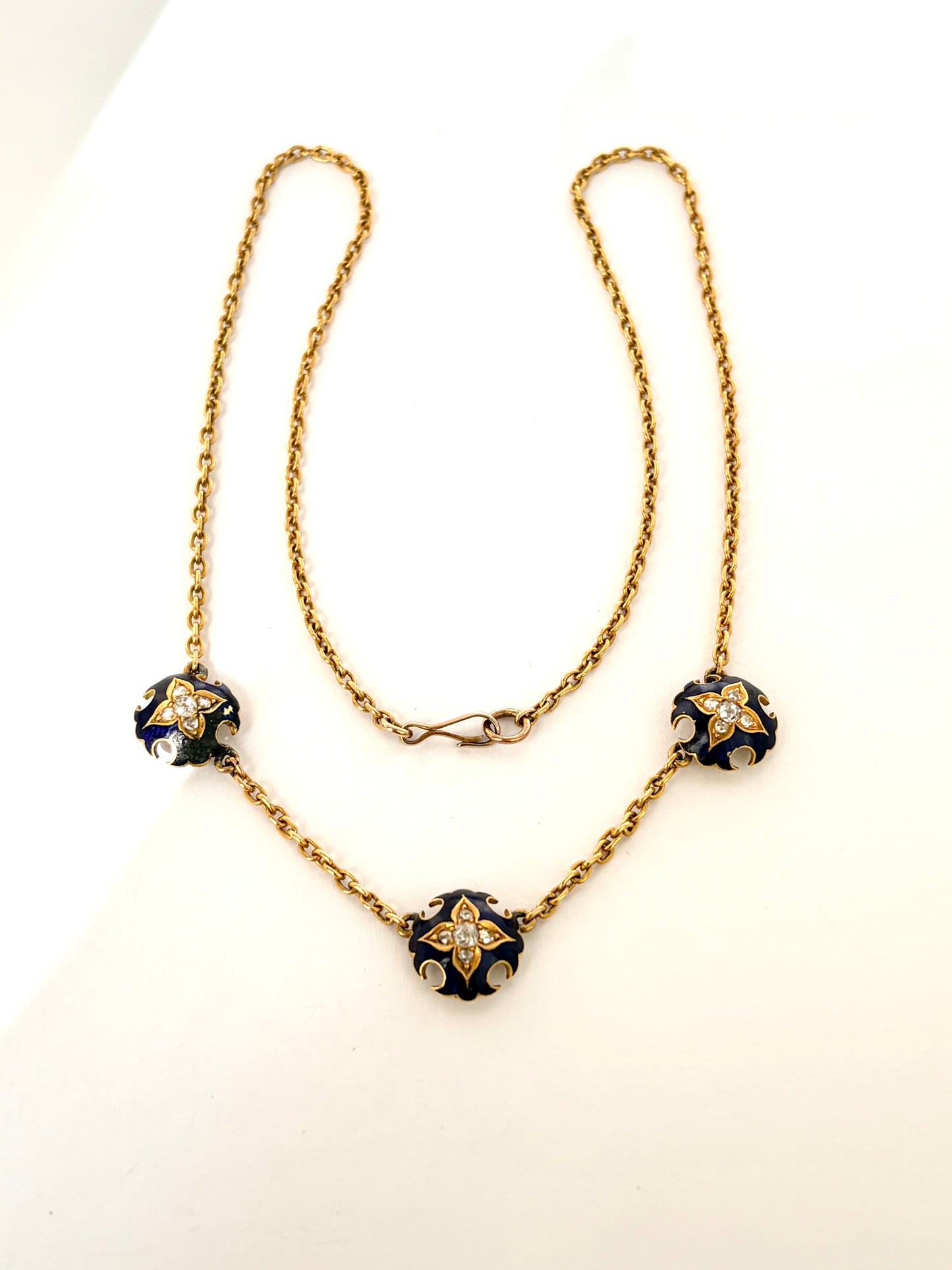 18ct Gold, Victorian Blue Enamel Star Diamond Necklace, 9g