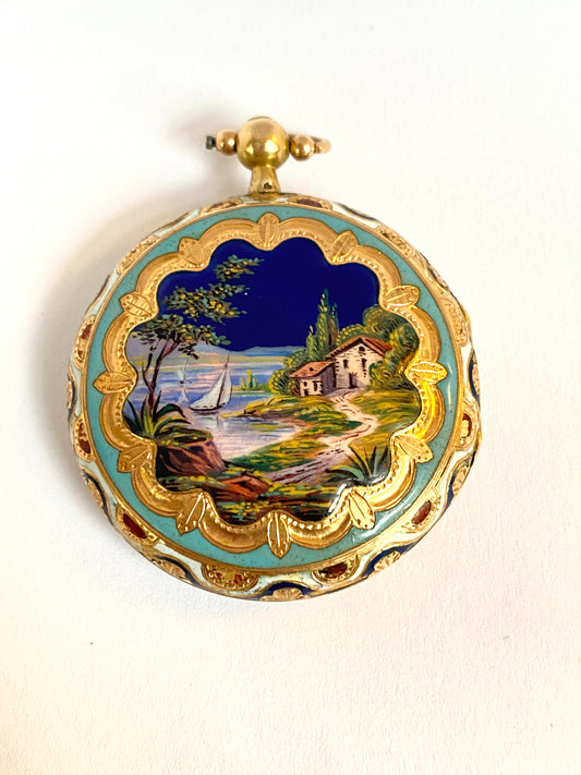 Incredible, Early Victorian, 18ct Gold and Enamel Antique Vinaigrette / Pendant