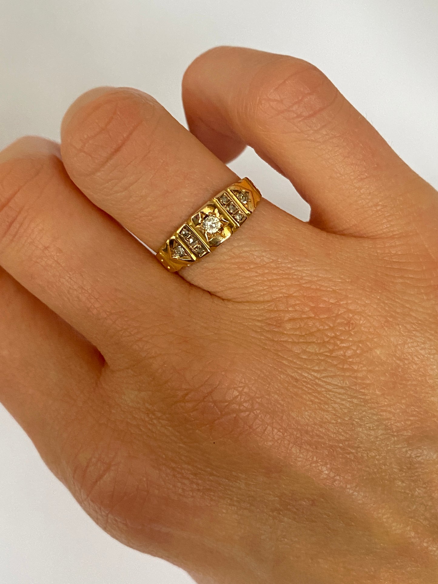 Victorian, 15ct Gold Diamond Gypsy Ring, Hallmarked Birmingham, 1890