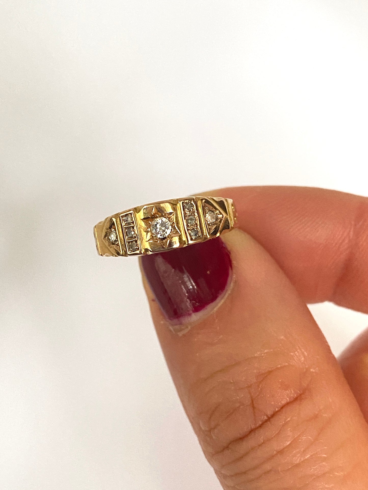 Victorian, 15ct Gold Diamond Gypsy Ring, Hallmarked Birmingham, 1890