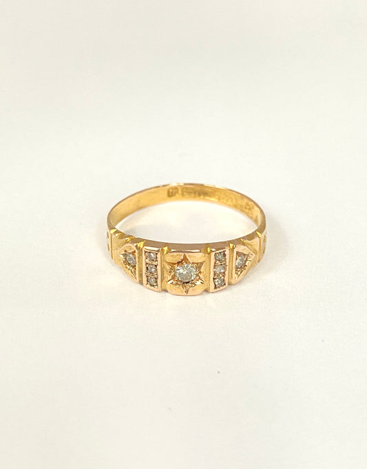 Victorian, 15ct Gold Diamond Gypsy Ring, Hallmarked Birmingham, 1890