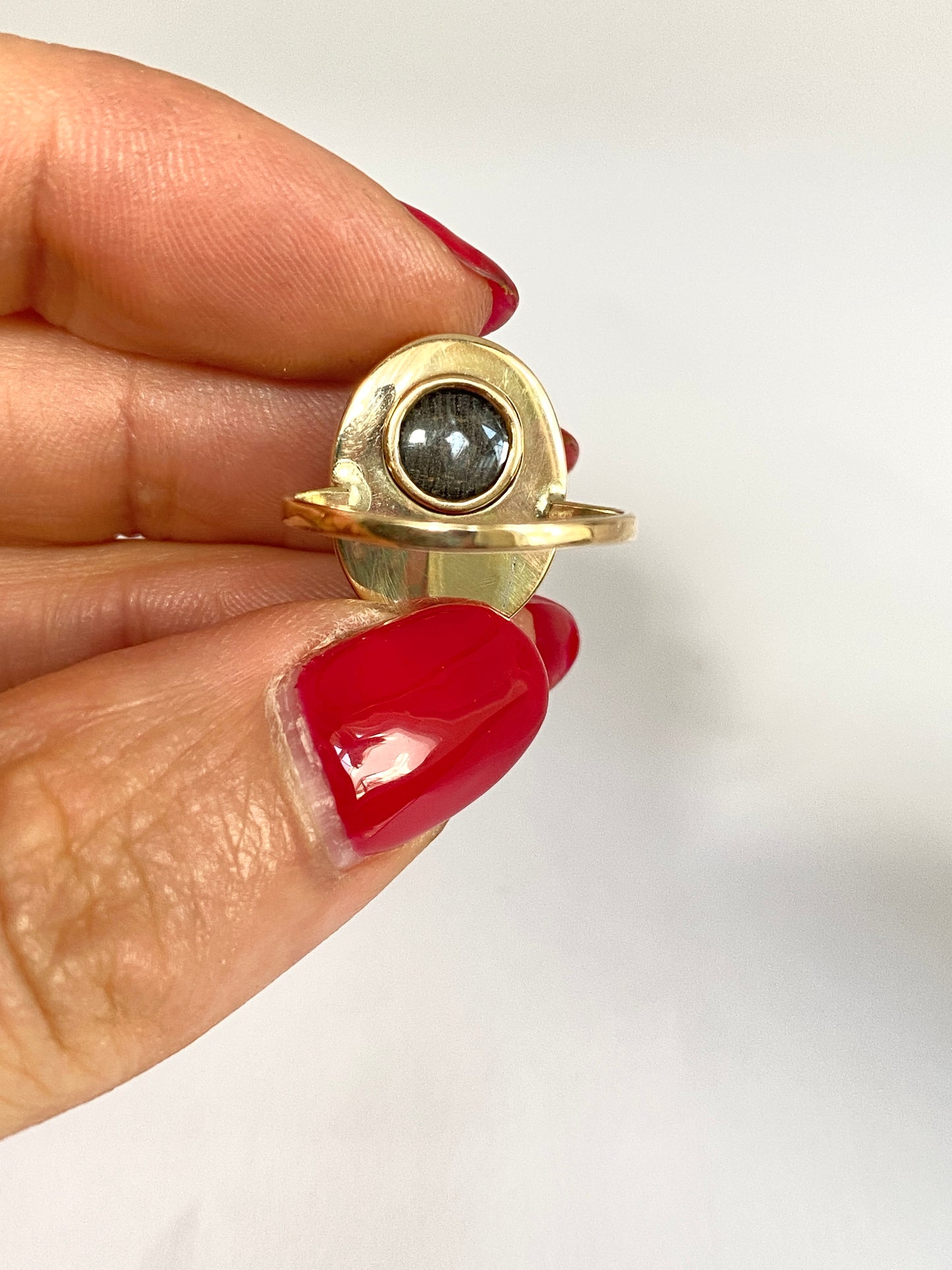 Antique, 9ct Gold, Bullseye Agate Ring with Pearl and Locket