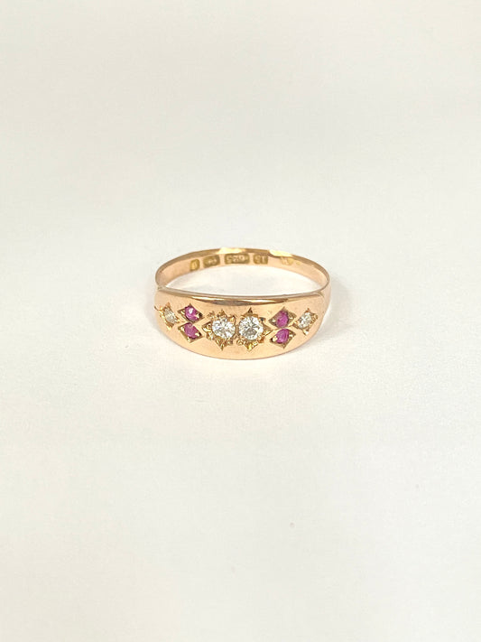 Antique, Victorian, 15ct Gold Ruby and Diamond Gypsy Ring, Hallmarked Birmingham, 1881