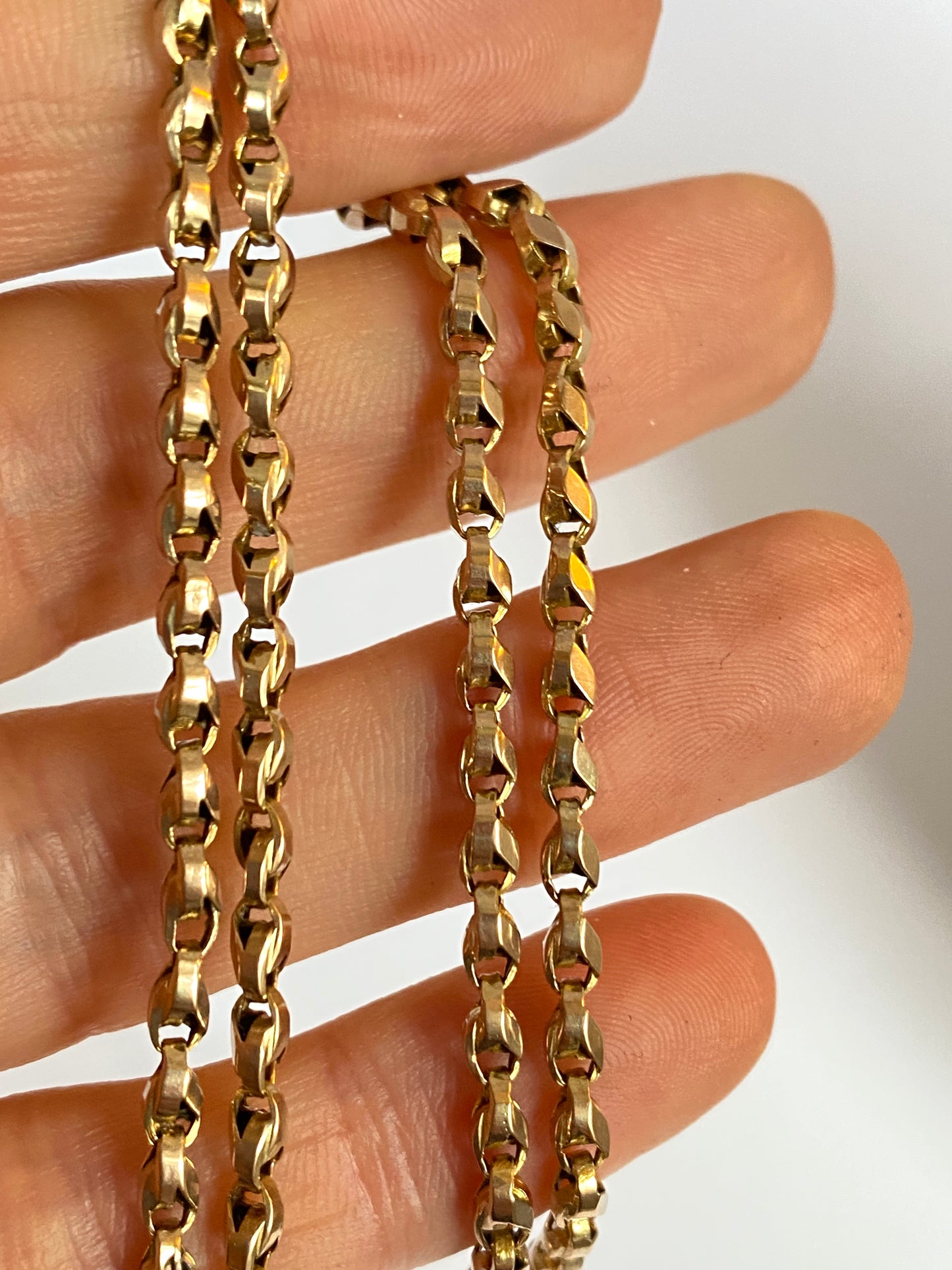 62 inch, Antique, 9ct Gold Victorian Long Guard Chain with Dog Clip 28.85g