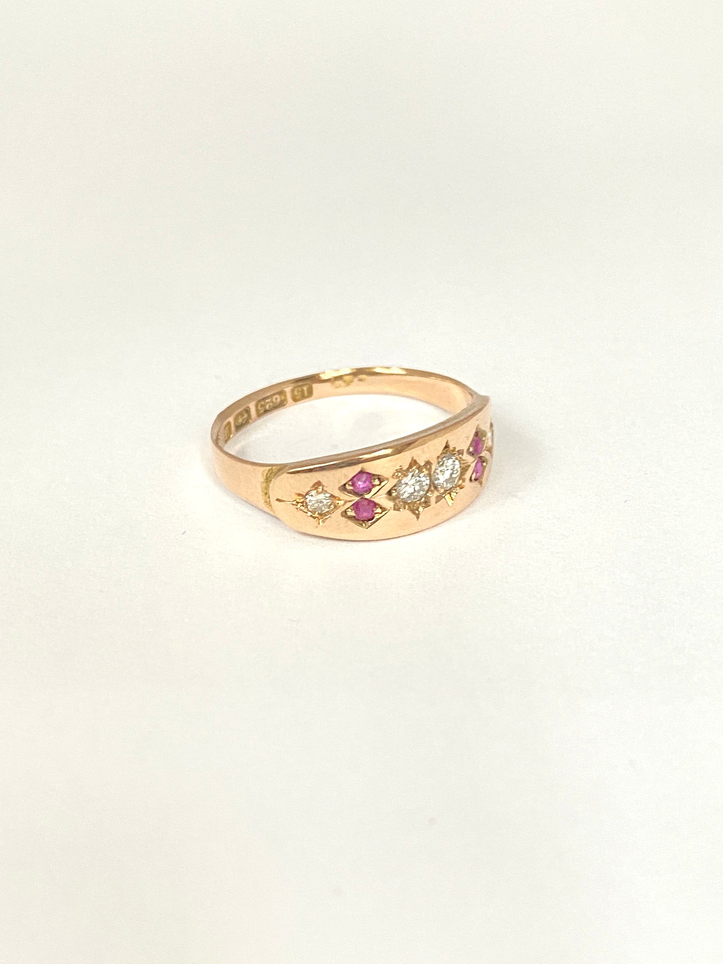 Antique, Victorian, 15ct Gold Ruby and Diamond Gypsy Ring, Hallmarked Birmingham, 1881