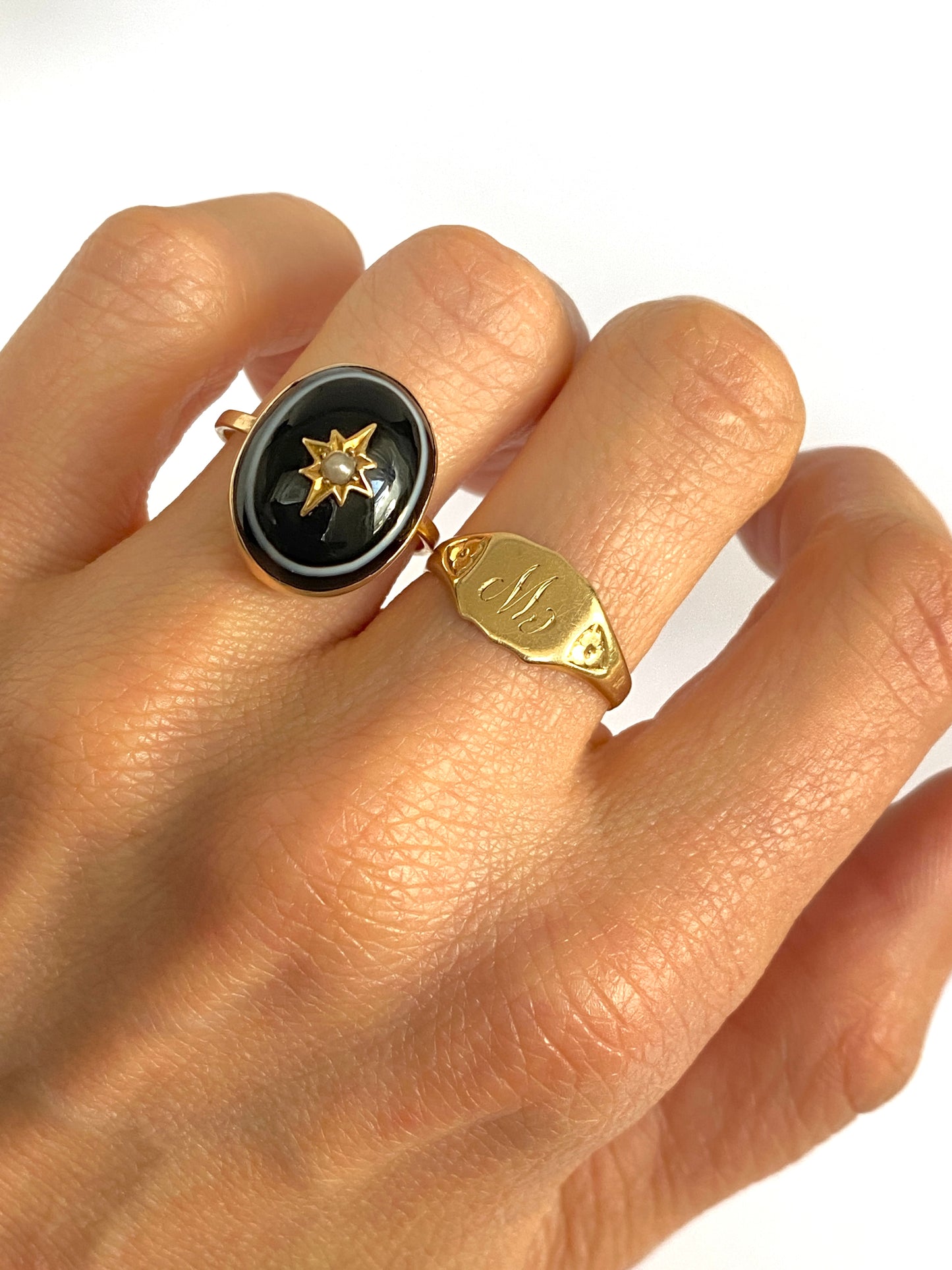 Antique, 9ct Gold, Bullseye Agate Ring with Pearl and Locket
