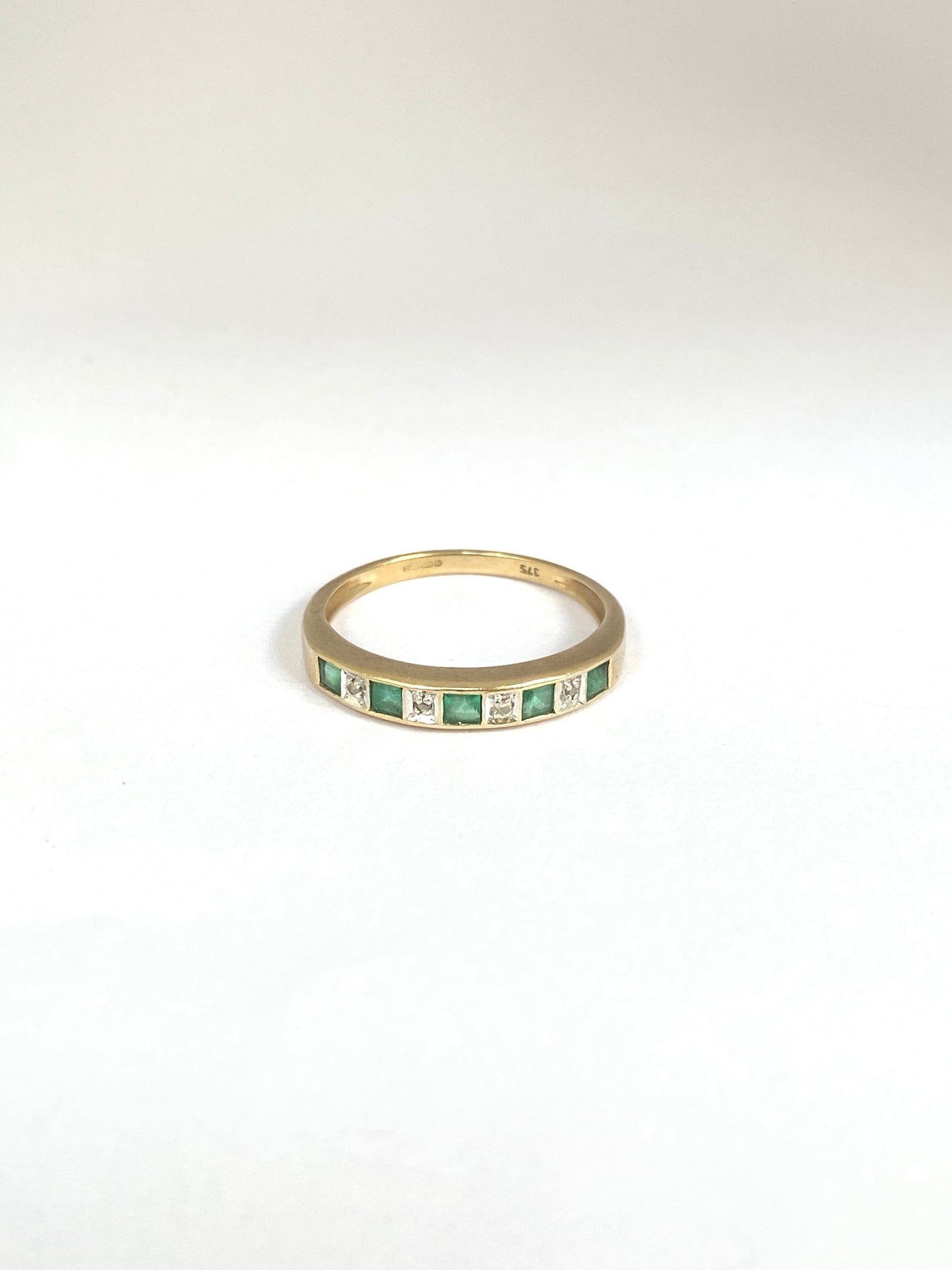 Vintage, 9ct Gold Diamond and Emerald Half Eternity Ring