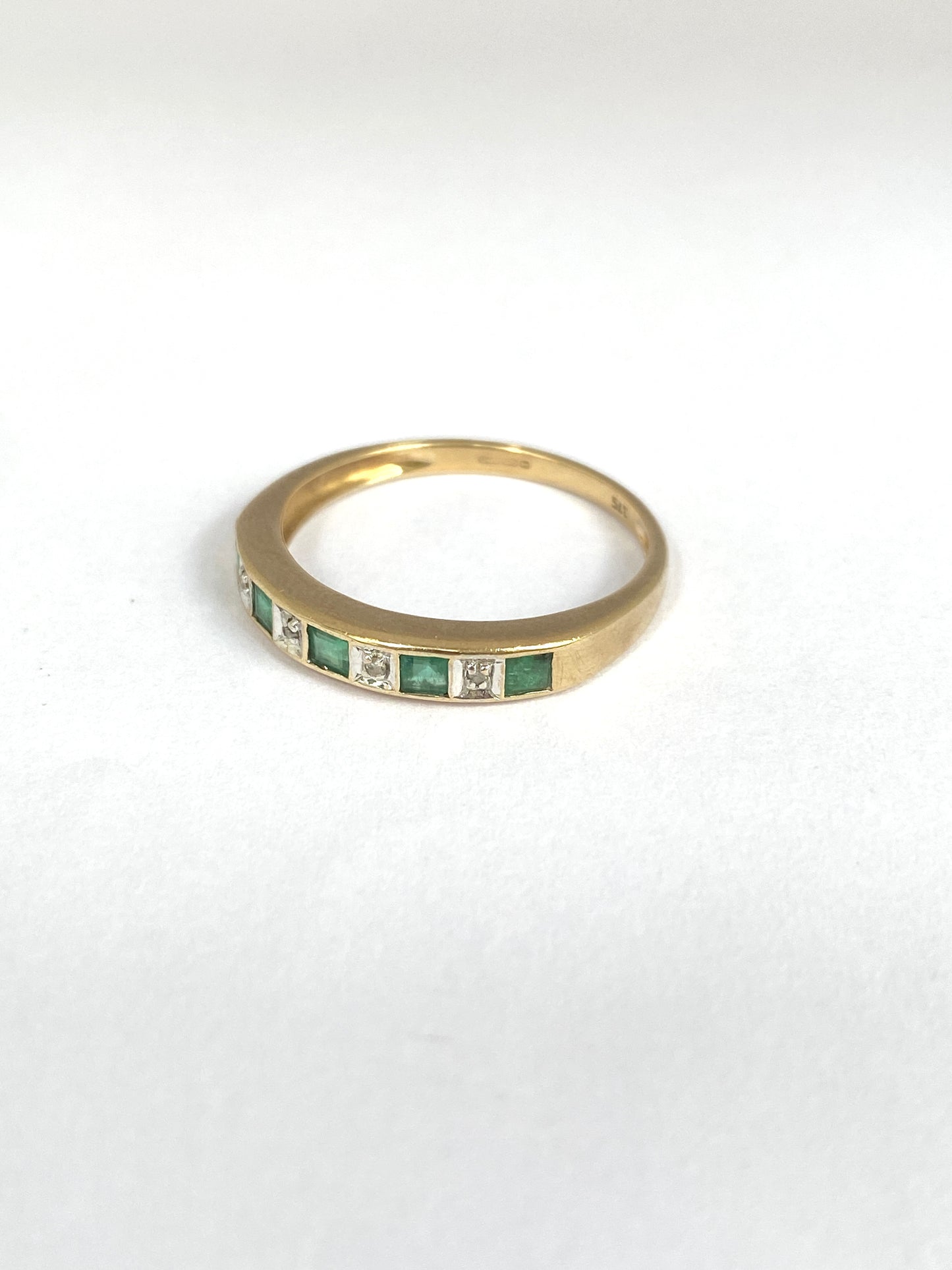 Vintage, 9ct Gold Diamond and Emerald Half Eternity Ring