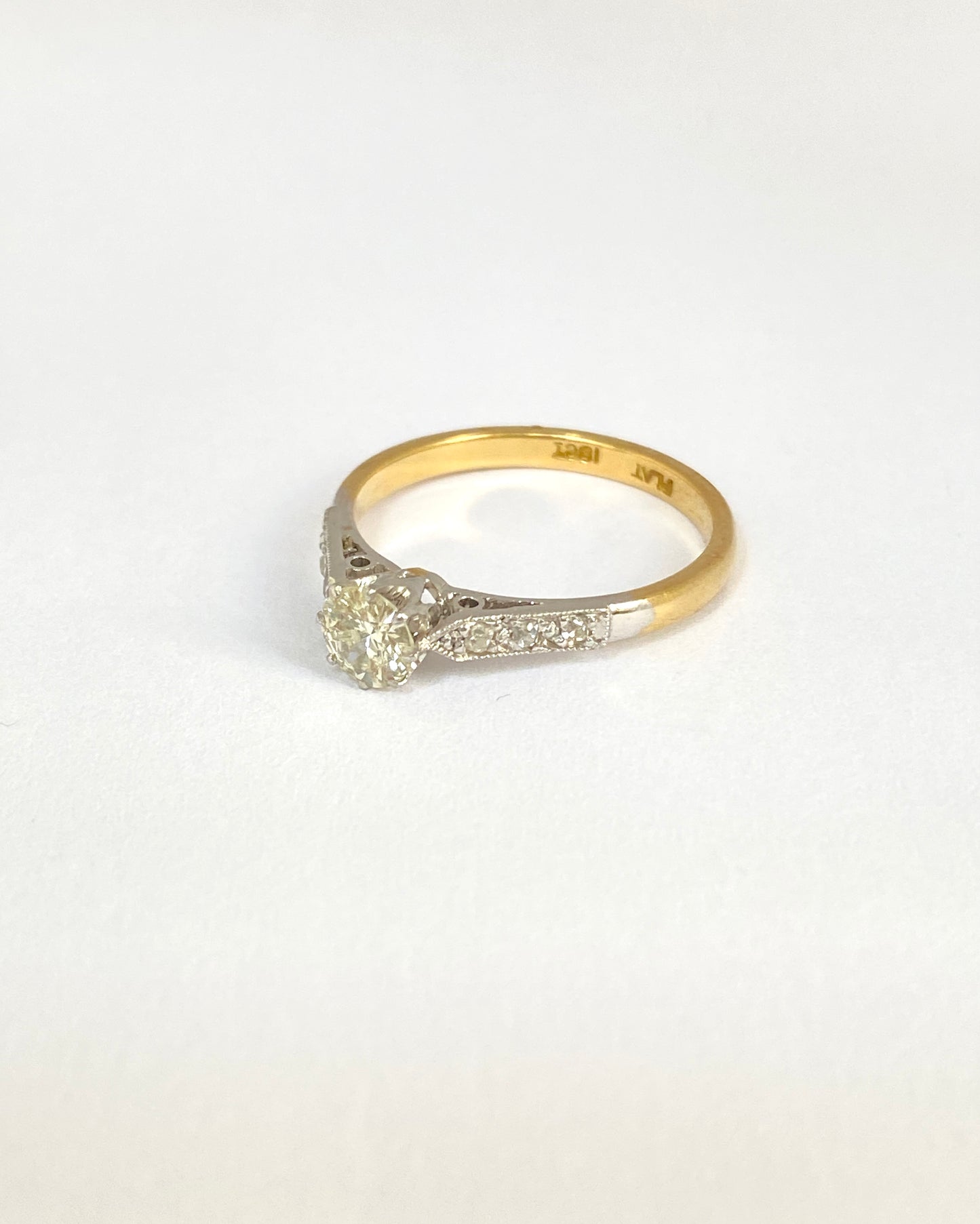 Vintage, Art Deco 18ct Gold and Platinum Diamond Solitaire Engagement Ring, Hallmarked 18ct Gold