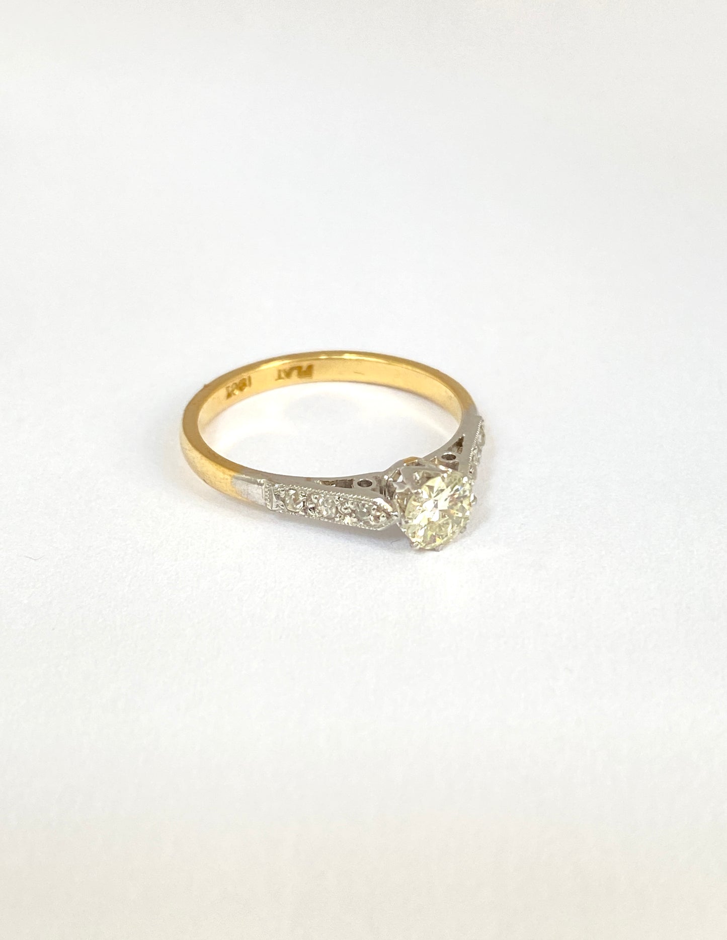Vintage, Art Deco 18ct Gold and Platinum Diamond Solitaire Engagement Ring, Hallmarked 18ct Gold
