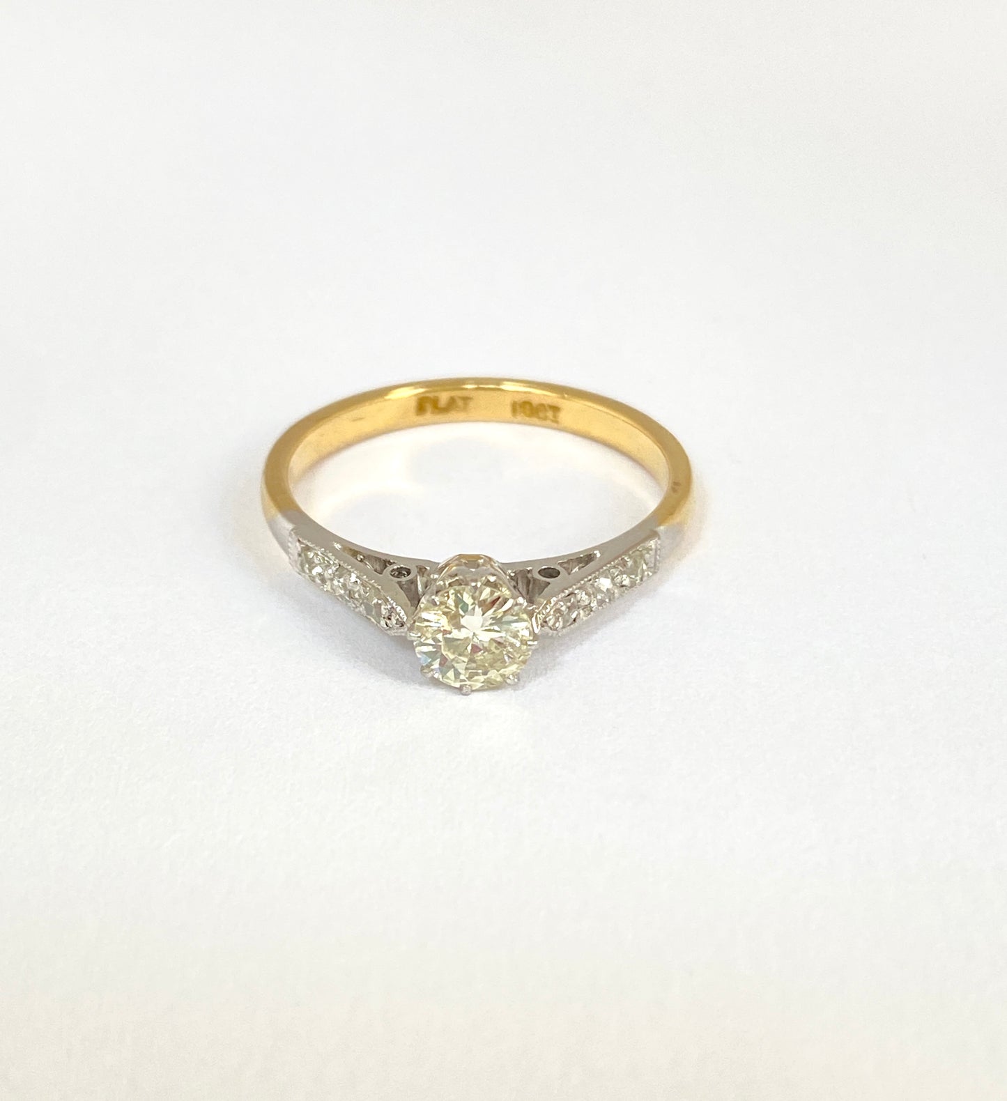 Vintage, Art Deco 18ct Gold and Platinum Diamond Solitaire Engagement Ring, Hallmarked 18ct Gold