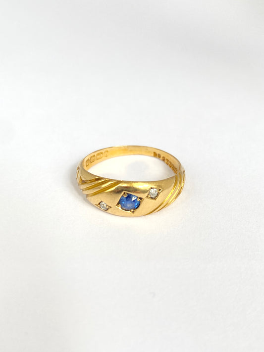 18ct Gold, Victorian, Sapphire and Diamond Gypsy Ring, Hallmarked, Birmingham, 18ct Gold, 1876