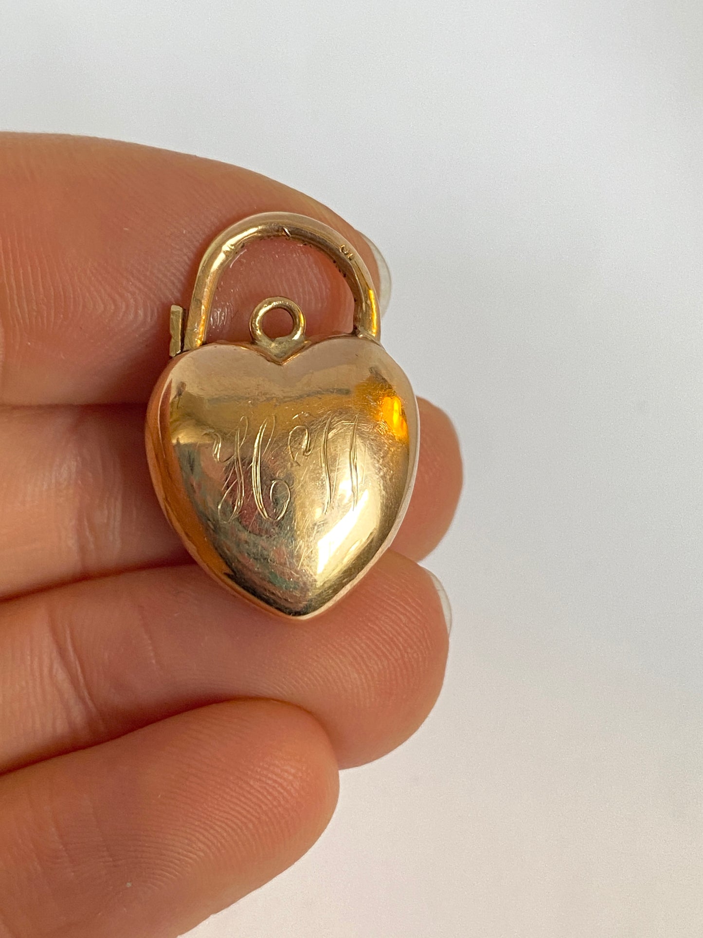 Rare, Antique, 10ct Gold Puffy Heart Padlock Clasp/Pendant