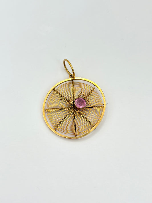 Art Deco, 14ct Gold and Pink Topaz Spiders Web Pendant, Hallmarked, 3.06g