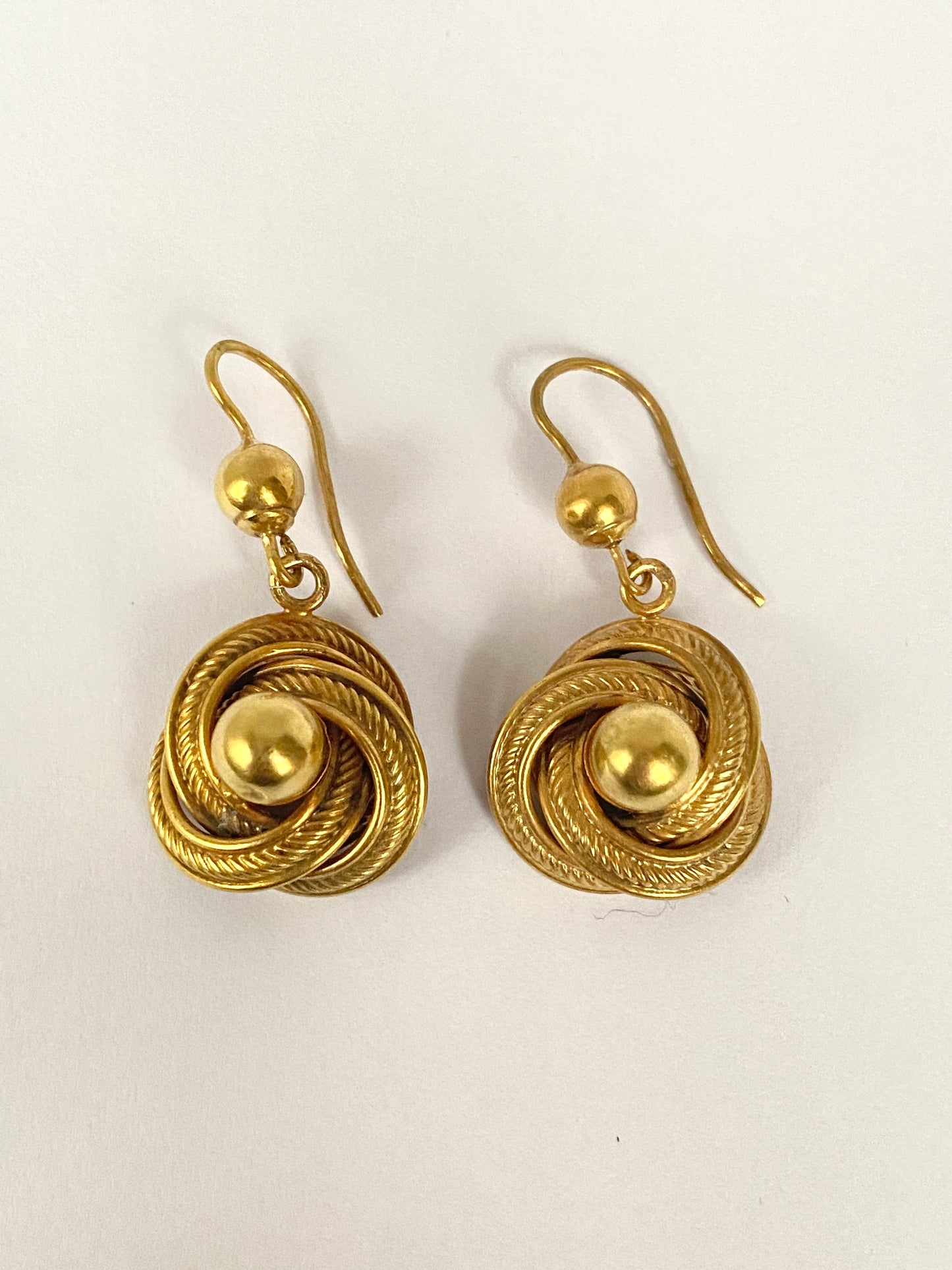 Vintage 9ct Gold, Textured Lovers Knot Dangle Earrings (5.85g)