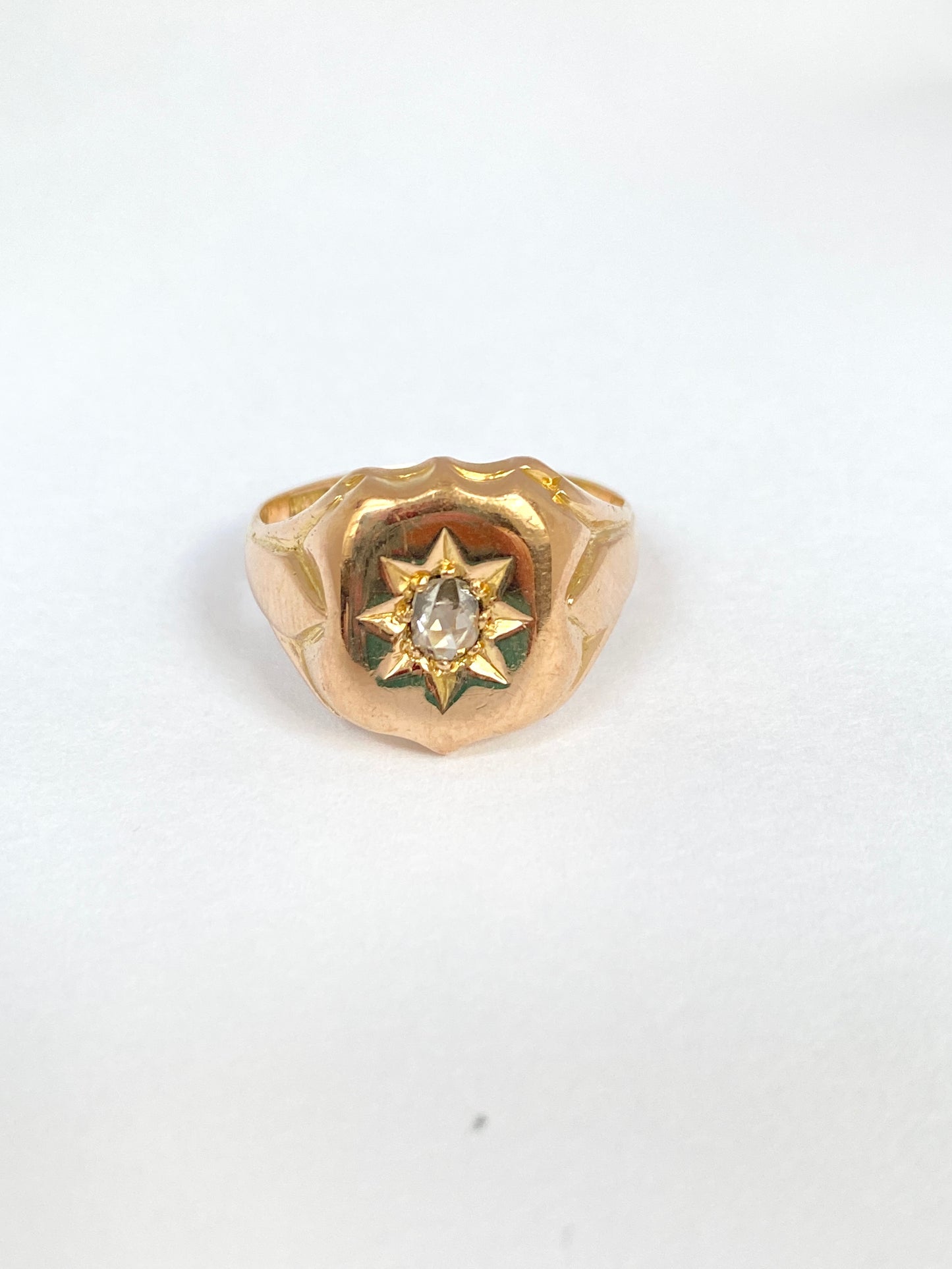 Antique, Victorian, 15ct Gold Diamond Signet Ring, Hallmarked, Birmingham, 1900