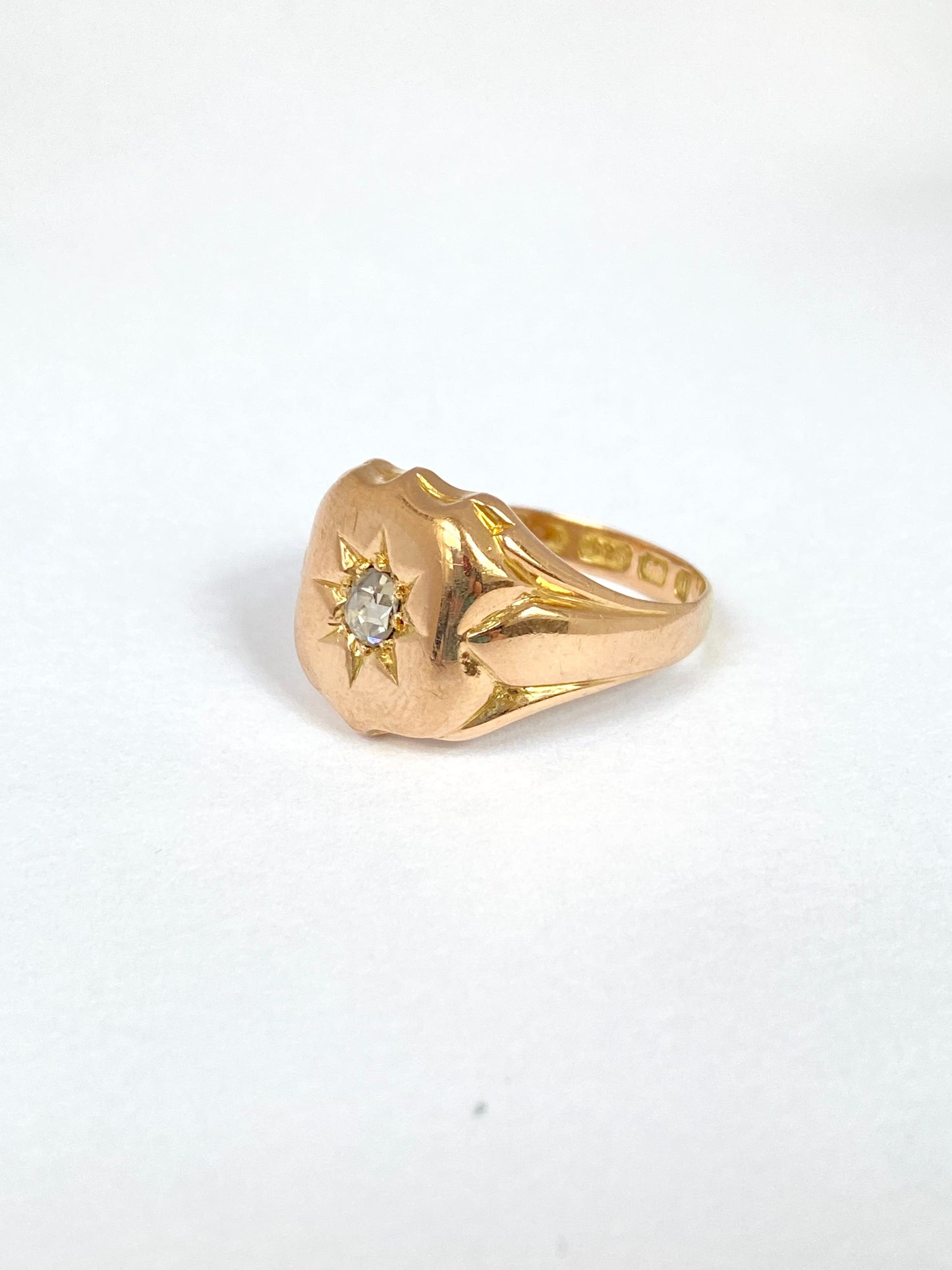 Antique, Victorian, 15ct Gold Diamond Signet Ring, Hallmarked, Birmingham, 1900