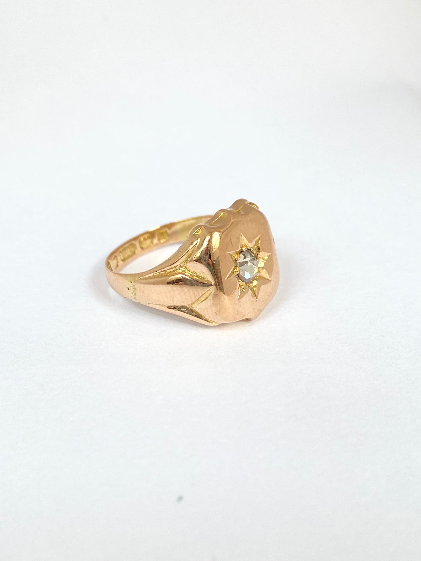 Antique, Victorian, 15ct Gold Diamond Signet Ring, Hallmarked, Birmingham, 1900
