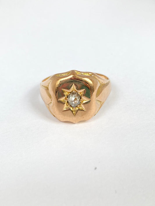 Antique, Victorian, 15ct Gold Diamond Signet Ring, Hallmarked, Birmingham, 1900