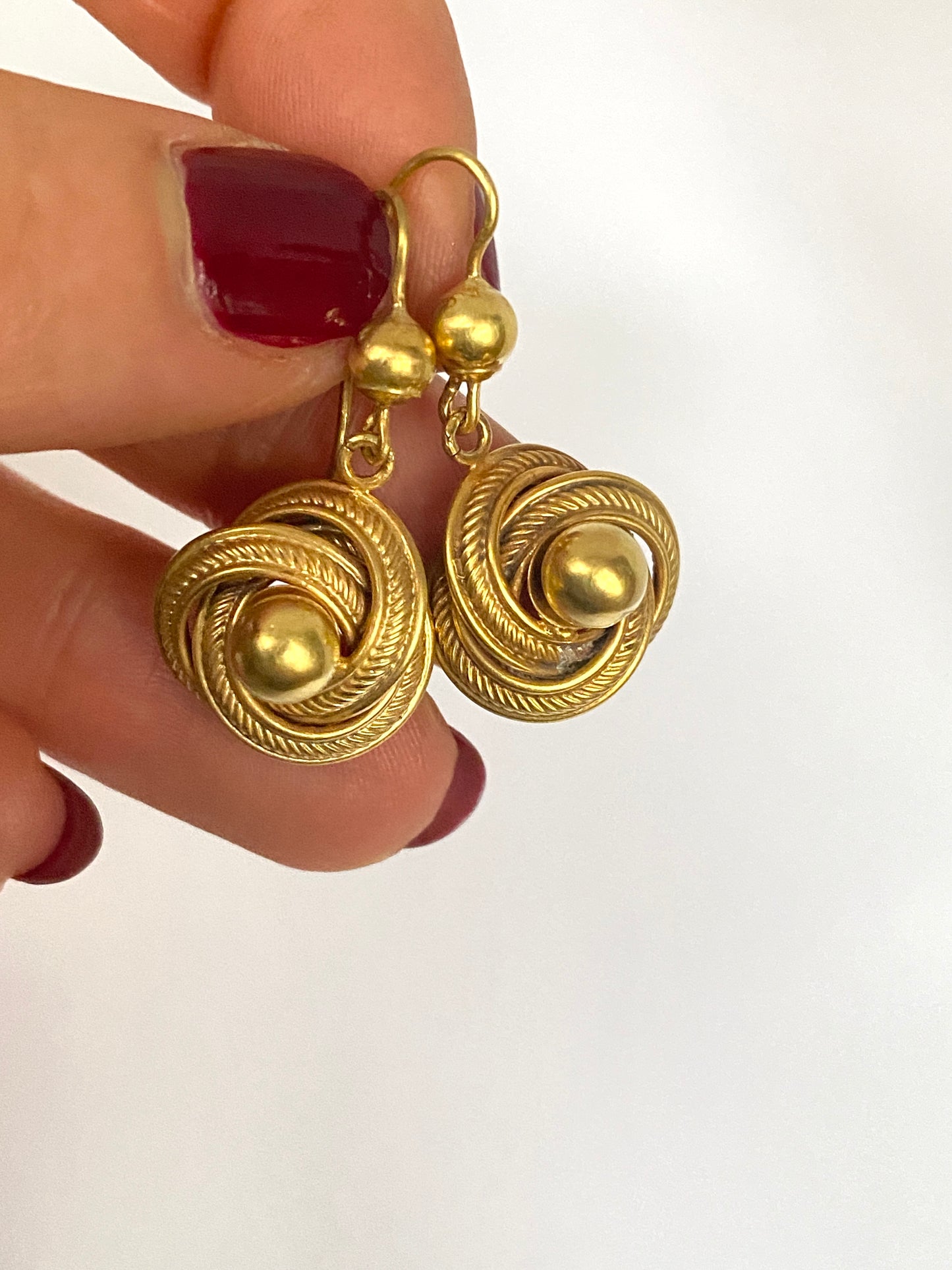 Vintage 9ct Gold, Textured Lovers Knot Dangle Earrings (5.85g)