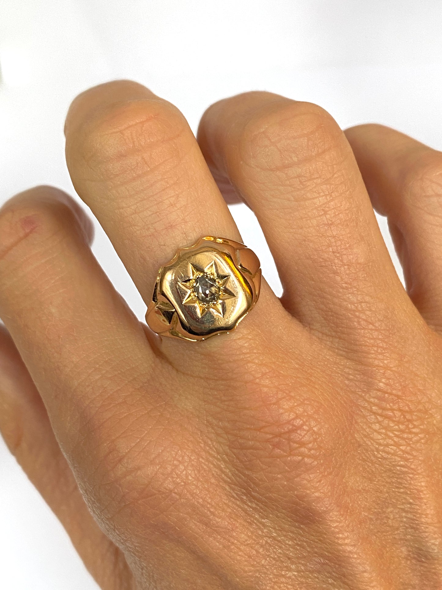 Antique, Victorian, 15ct Gold Diamond Signet Ring, Hallmarked, Birmingham, 1900