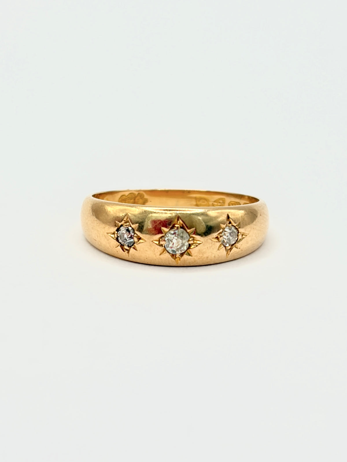 Antique, Victorian Three Star, Gypsy Ring, Hallmarked 18ct Gold, Chester, 1899