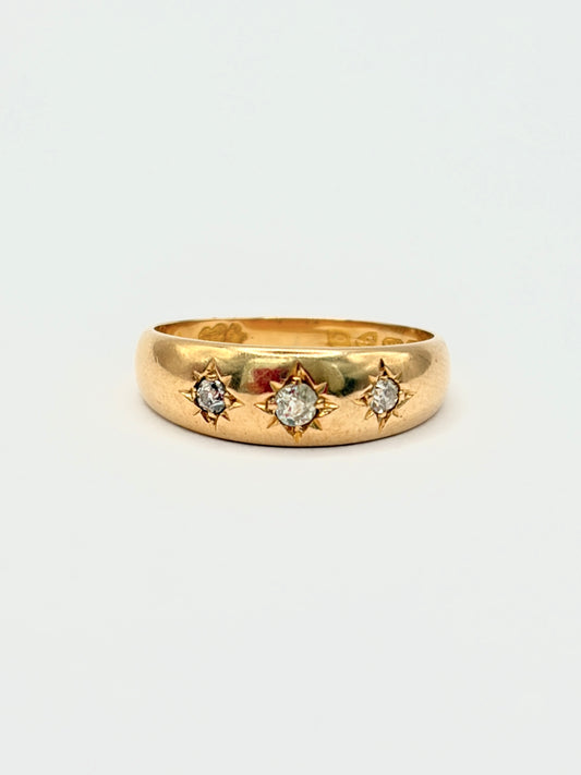 Antique, Victorian Three Star, Gypsy Ring, Hallmarked 18ct Gold, Chester, 1899