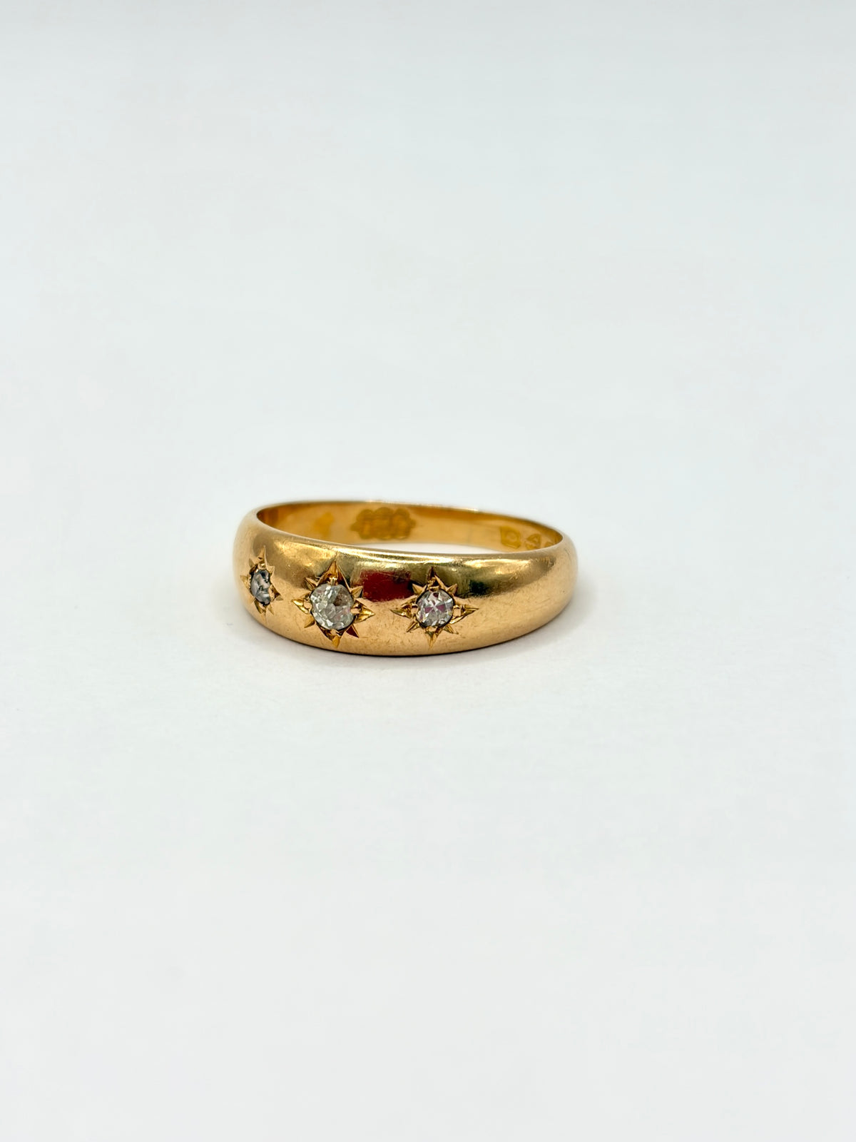 Antique, Victorian Three Star, Gypsy Ring, Hallmarked 18ct Gold, Chester, 1899