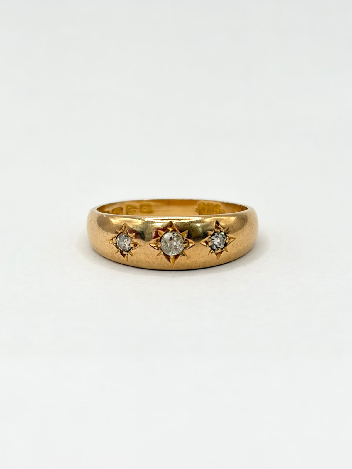 Antique, Victorian Three Star, Gypsy Ring, Hallmarked 18ct Gold, Chester, 1899