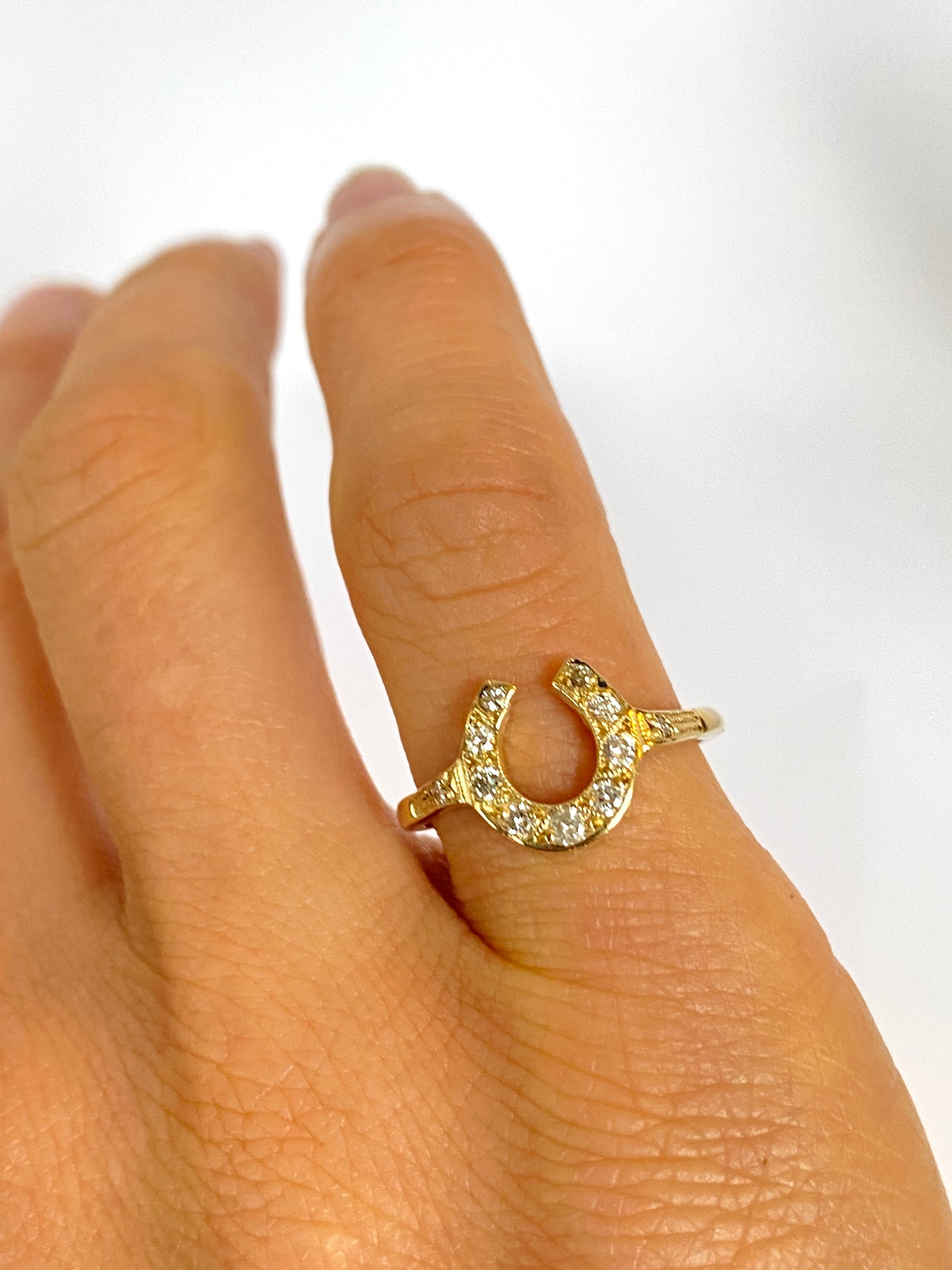 Vintage, 9ct Gold, Diamond Horse Shoe Ring